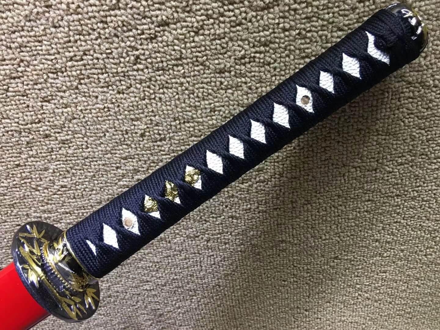Ninja Sword,Handmade,Medium Carbon Steel bade,Red Scabbard,Full Tang