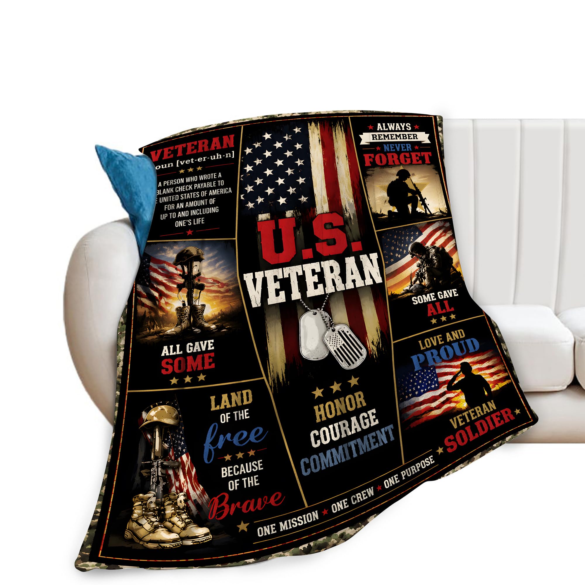 UIAMT Veteran Throw Blanket Honor Courage Commitment 40"x50"