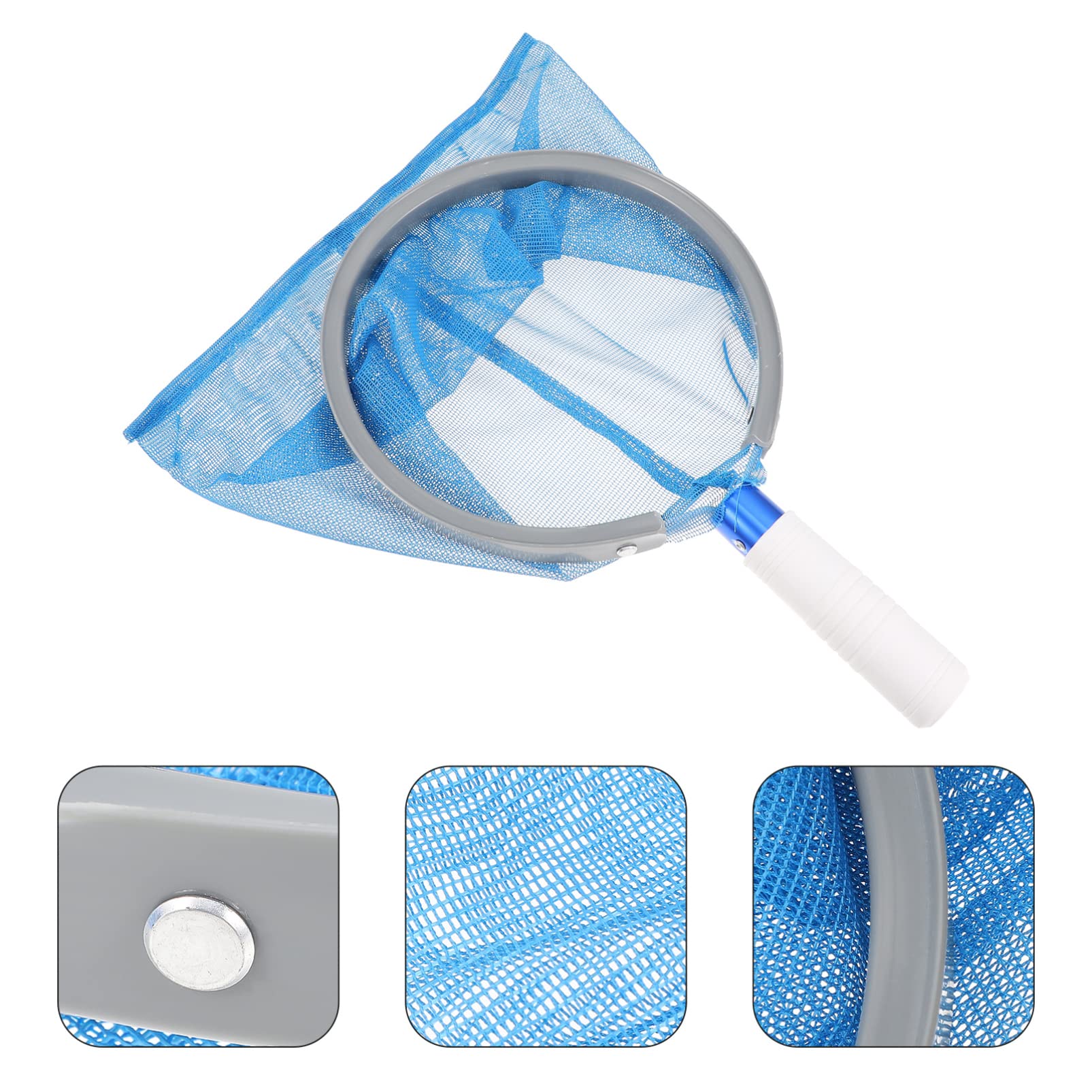 Épuisette de Piscine à Manche en Aluminium, Filet Bleu en Maille Fine pour Feuilles et Débris, Nettoyage Facile pour Spa et Bassin