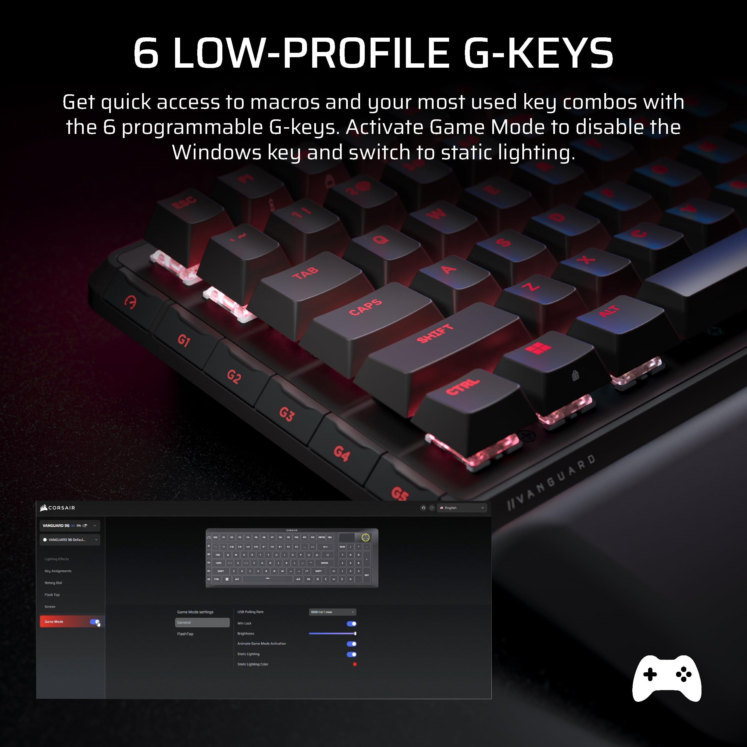 Corsair VANGUARD 96 Wired Mechanical Gaming Keyboard – 96% Layout, MLX Plasma Linear Switches, 8000Hz Polling, LCD Display, Virtual Stream Deck, G-Keys, SOCD Flashtap, QWERTY UK – Black — view 10