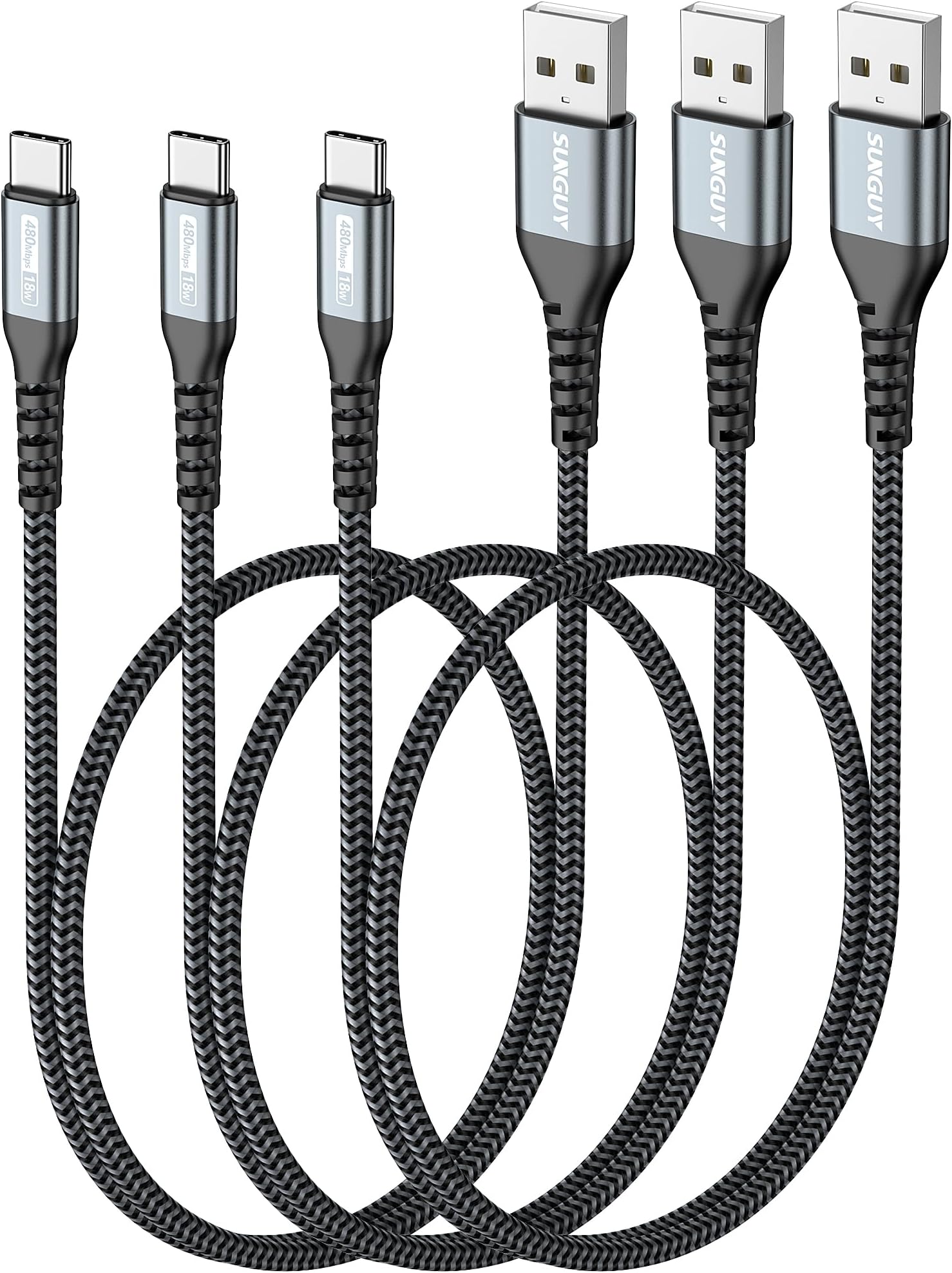 SUNGUY USB C Cable 1.5FT [3Pack] 3A USB to USB C Cable Fast Charging Data Transfer Braided Compatible with iPhone 17/16/15 Series, Samsung Galaxy S25 S24 Ultra, Note10/9, USB C Devices