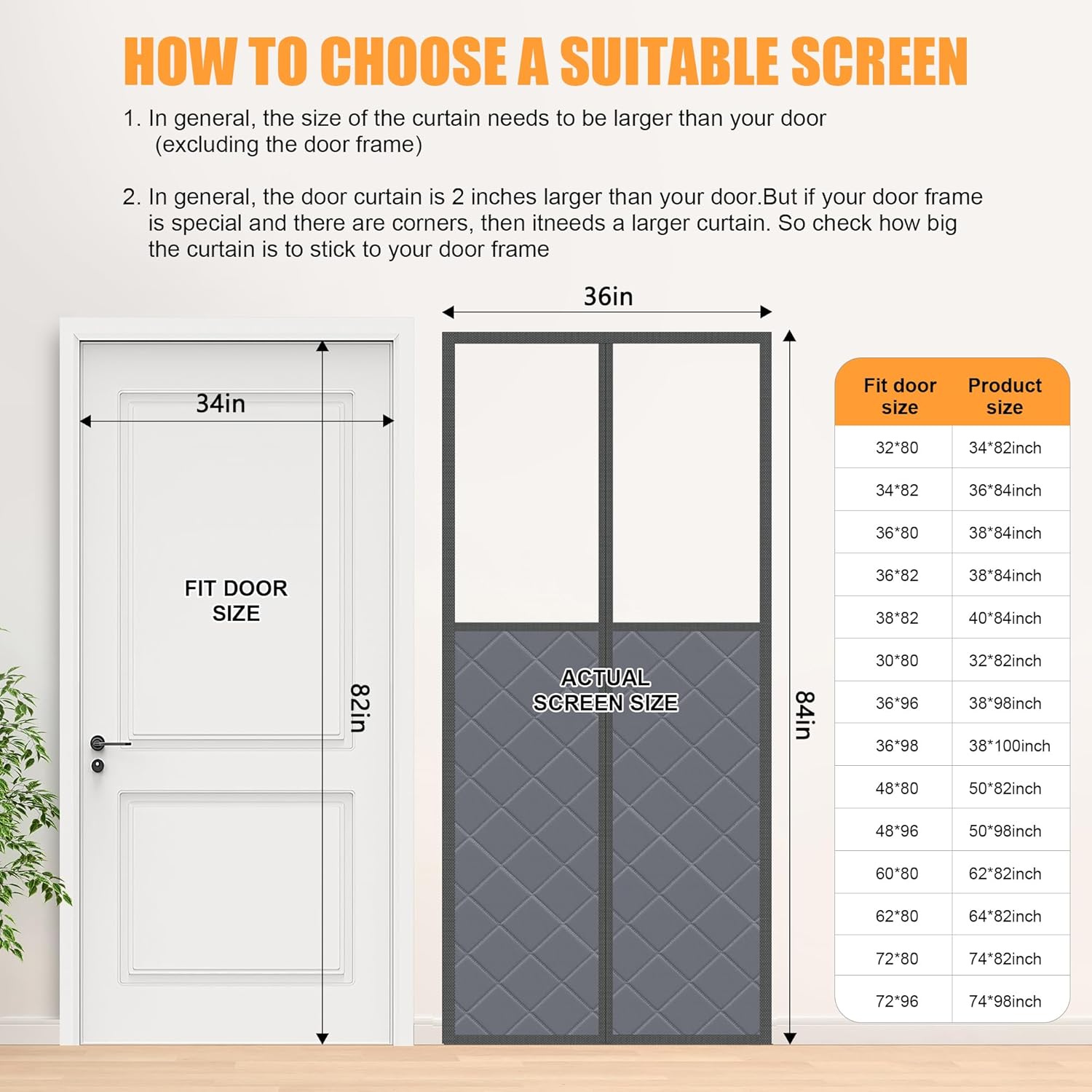 Magnetic Thermal Insulated Door Curtain, Fits Door Size 34" x 82", Center Opening, Durable Oxford Cloth&Thicken Polyester Fiber, Weighted Bottom,Temporary Door Thermal Curtains Gray Fit Door Size To 34''X82''
