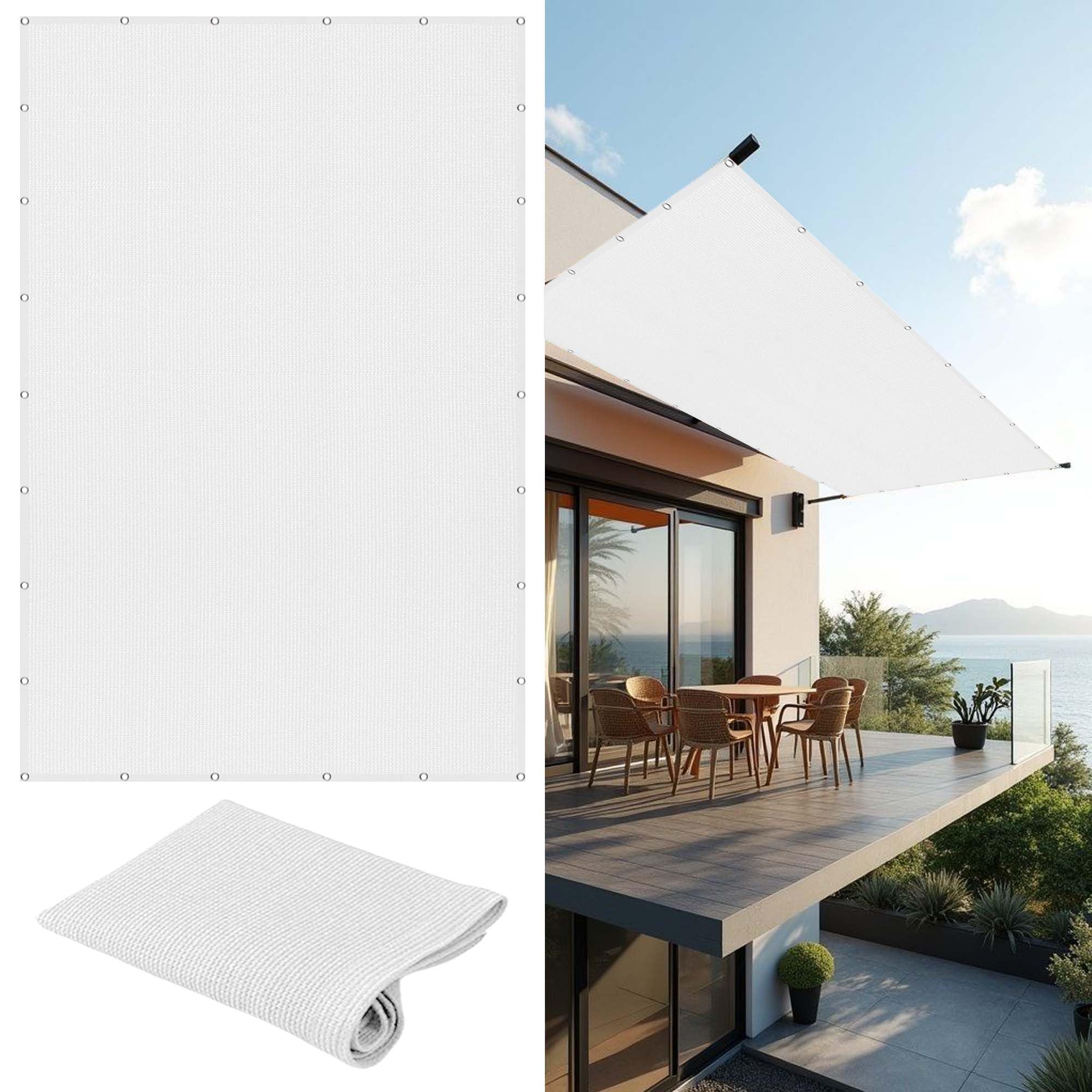 HOMET 200 x 200 cm – Protección UV 98% – Cubierta de malla térmica transpirable con cuerda de fijación para jardín, terraza, piscina y uso al aire libre – Blanco e Sail