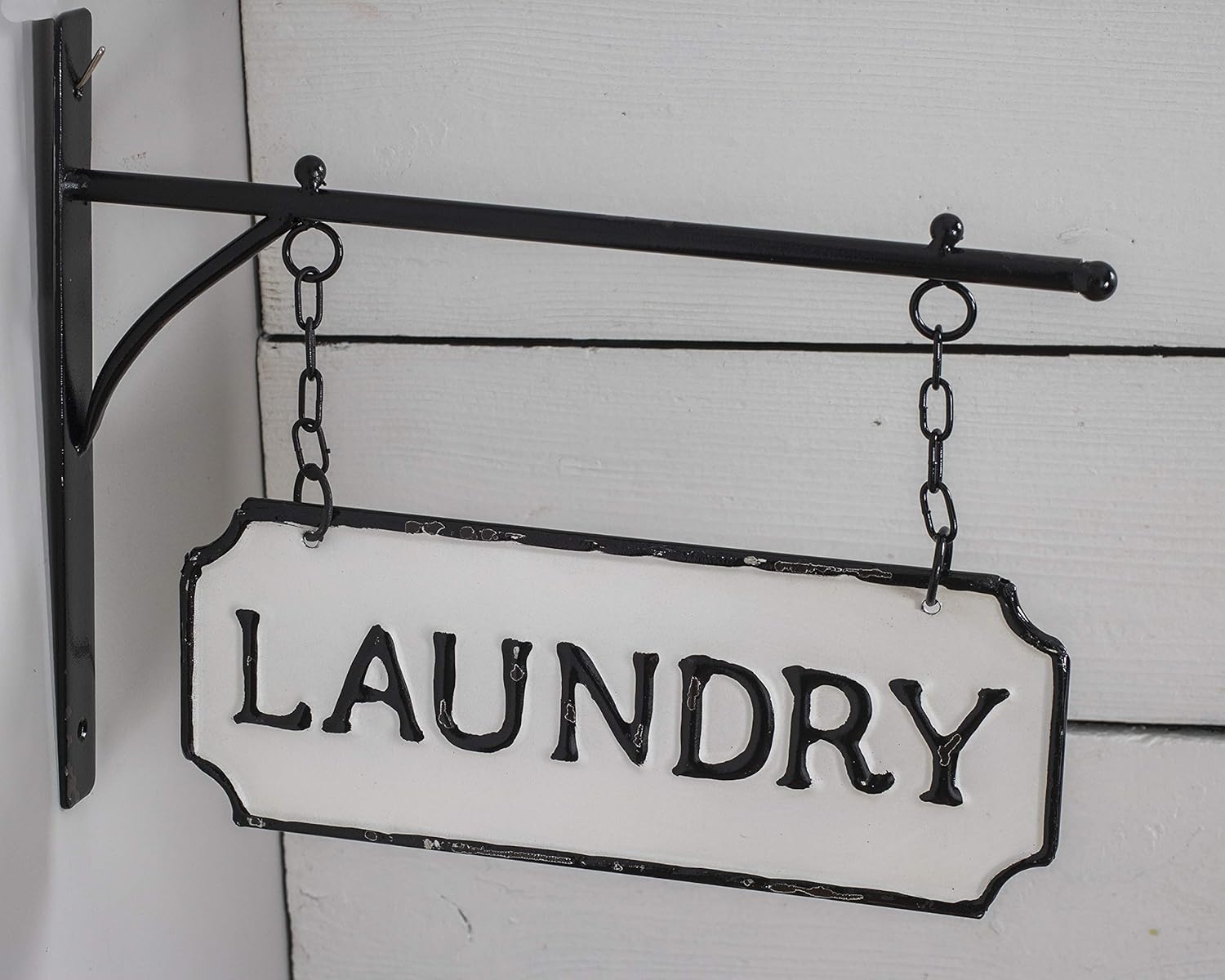 Foreside Home & Garden White and Black Enamel Laundry Wall Sign on Metal Hanger