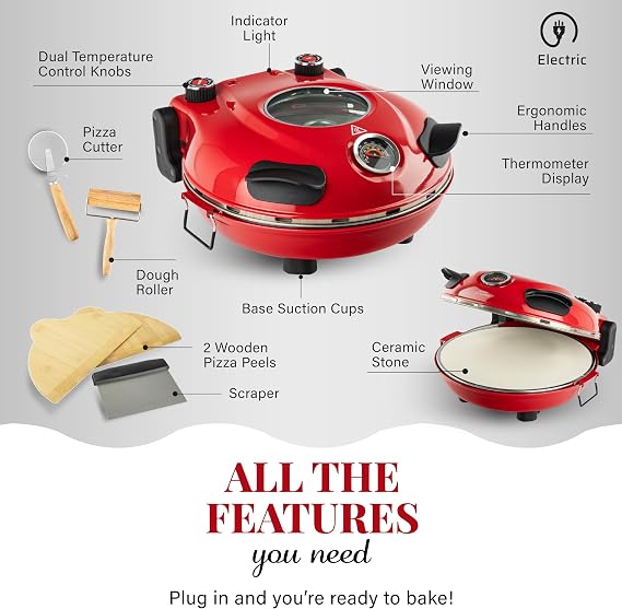 PIEZANO Pizza Oven EXCLUSIVE Bundle with Pizza Cutter + Dough Roller by Granitestone, Electric Indoor Portable, 12 Inch Indoor Pizza Oven Countertop Heats up to 800 F As Seen on TV Products