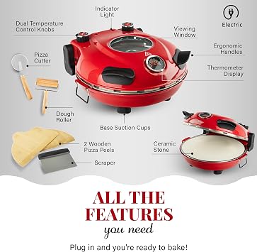 PIEZANO Pizza Oven EXCLUSIVE Bundle with Pizza Cutter + Dough Roller by Granitestone, Electric Indoor Portable, 12 Inch Indoor Pizza Oven Countertop Heats up to 800 F As Seen on TV Products