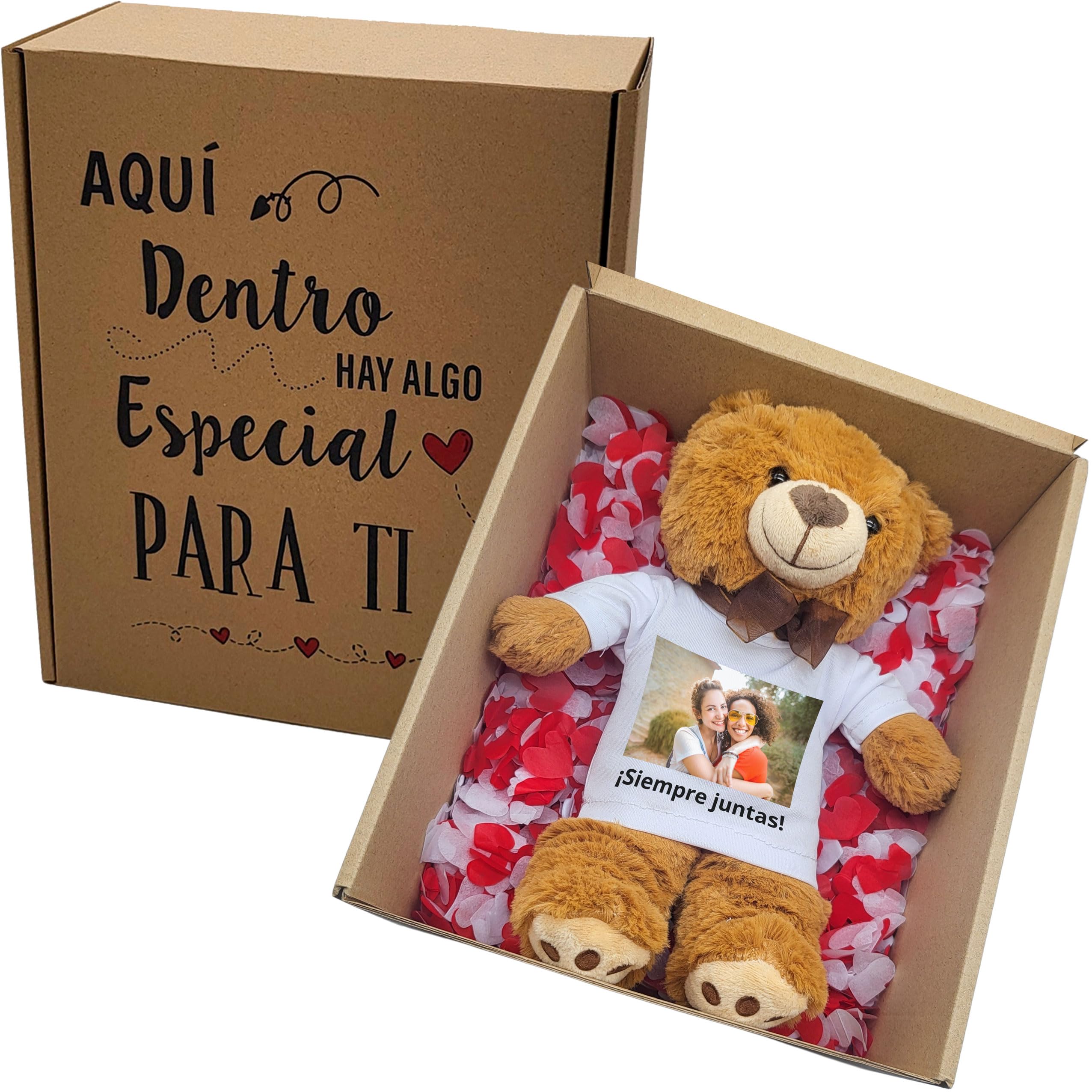 Peluche Personalizado con Foto en Cajita Decorada Regalo Personalizado para Mujer y Hombre | Regalos para Amigas (MARRÓN)