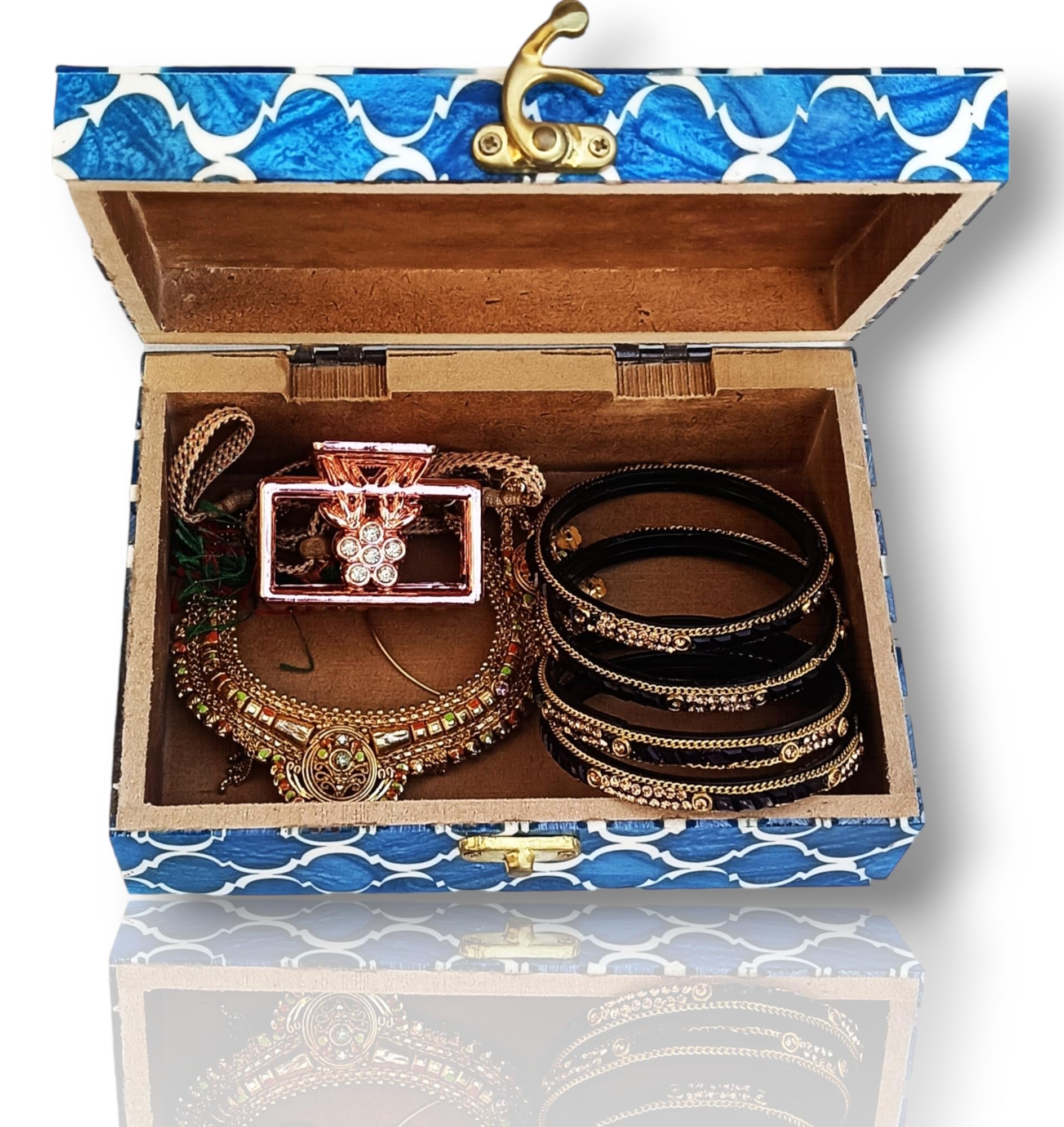 VintiquE Decorative Handmade Naturals Bone Boxes Jewelry Gift Blue White Boxes Luxury Jewelry Box 7" X 3" X 5" inches