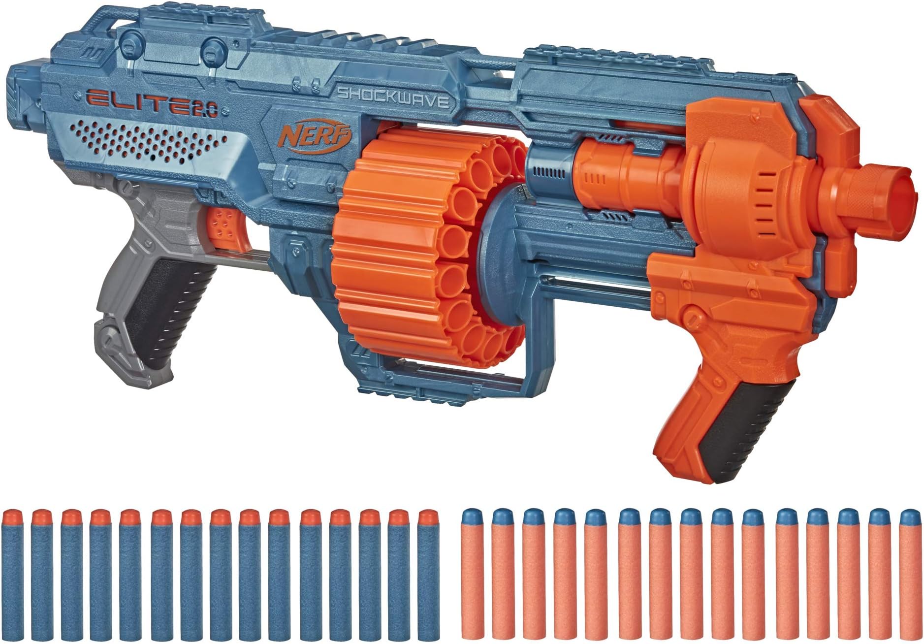 Elite 2.0 Shockwave RD-15 Dart Blaster, 30 Nerf Elite Darts, 15-Dart Rotating Drum, Kids Outdoor Toys for 8 Year Old Boys & Girls and Up