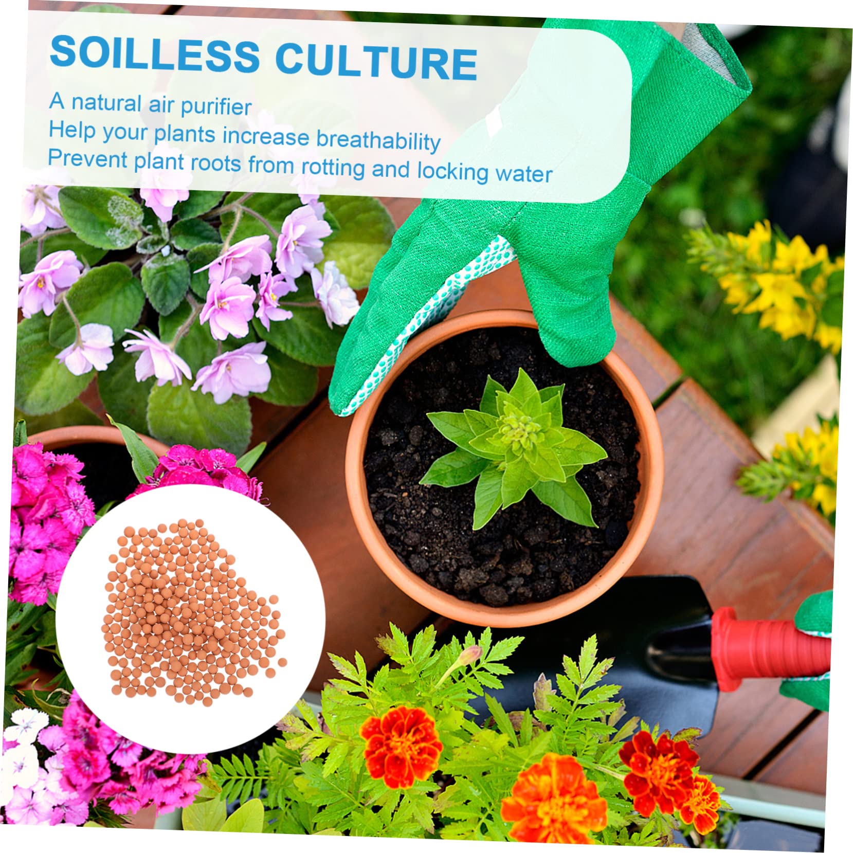 Pierre de Céramsite Décorative pour Culture Hydroponique, 1000g, Améliore Drainage et Oxygénation, pour Pot de Fleurs et Jardin Extérieur