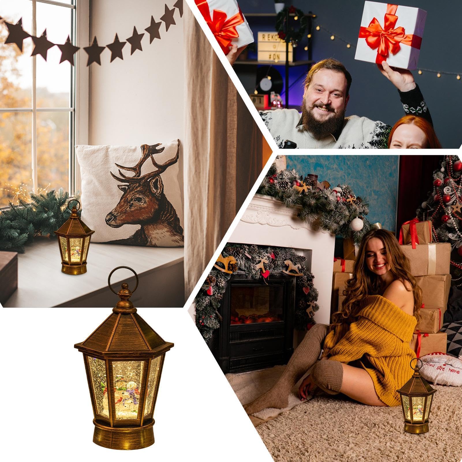 Linterna de Globo de Nieve navideña,Globo de Nieve navideño Iluminado | Linterna Musical con Purpurina arremolinada,Adorno de Mesa con Pilas para decoración del Festival de Navidad