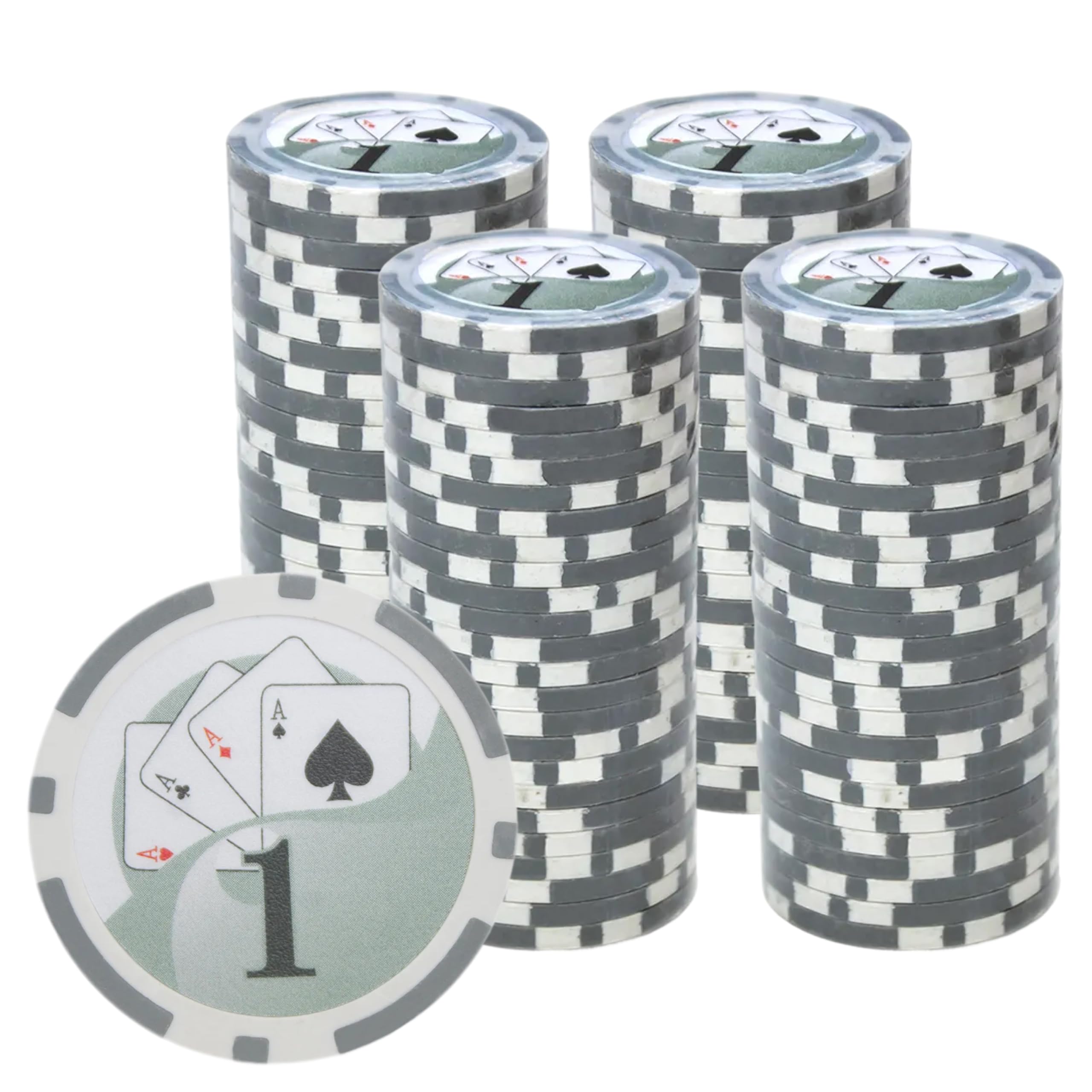 Playzaic 14-gram Yin Yang Poker Chips (100-Pack) Heavy Clay Composite Set - Bulk Casino Chips with Denominations for Texas Holdem, Blackjack - Betting Game Accessories ($1 White)