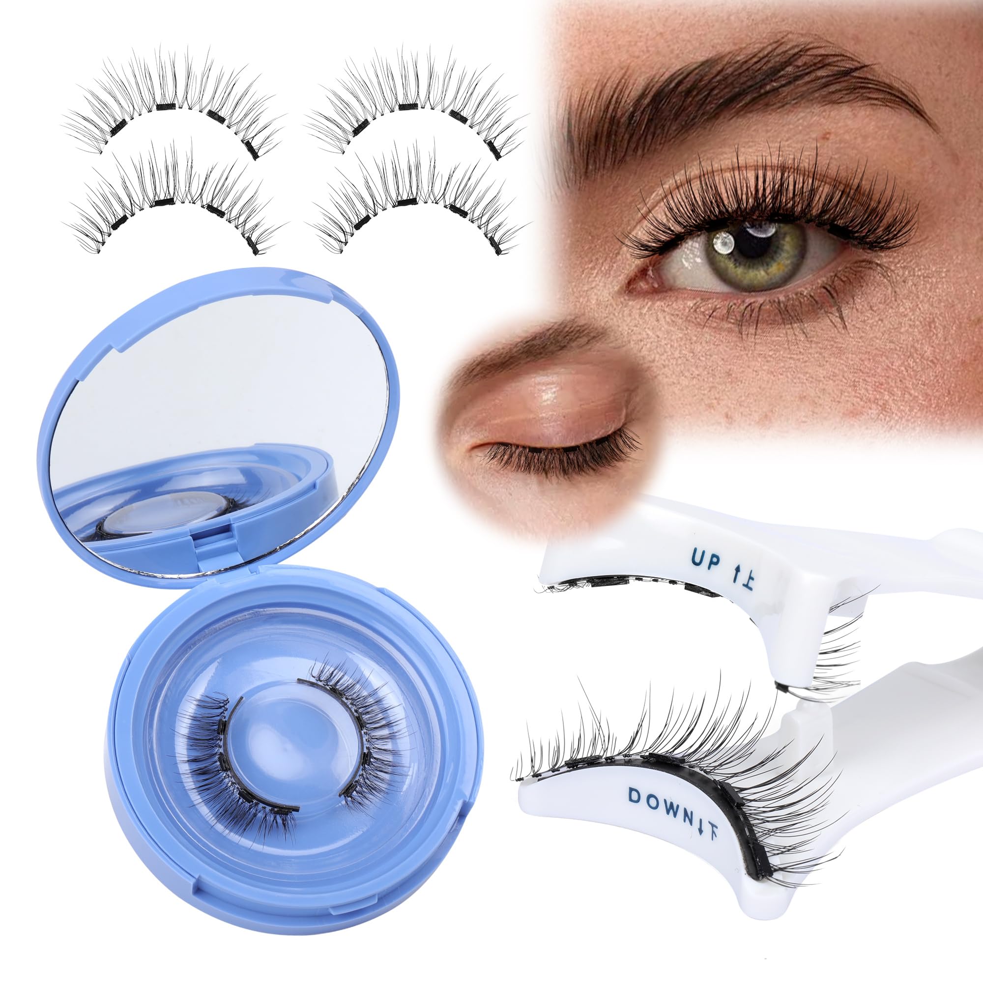 JIMIRE Magnetic Eyelashes with Applicator - Wispy Magnetic Lashes, No Glue or Eyeliner Needed - Reusable, 1 Pair Pack