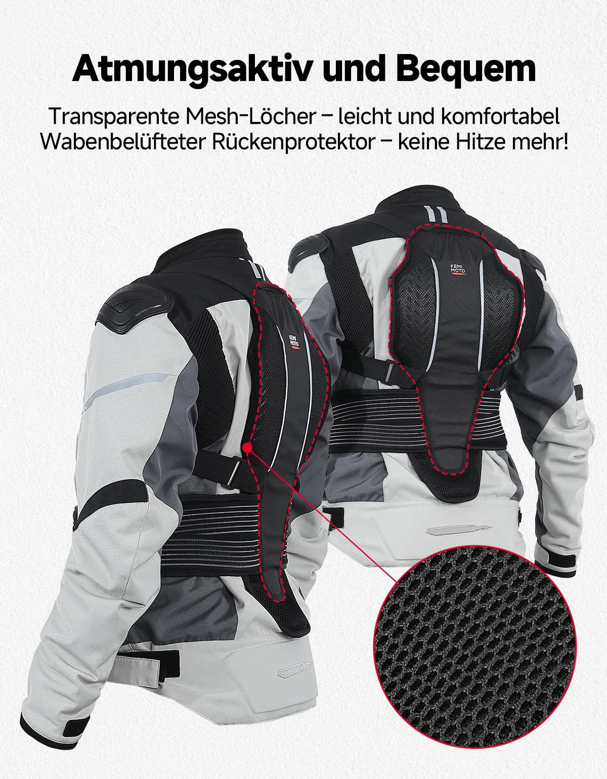 KEMIMOTO Motorrad Rückenprotektor, CE-2-zertifizierter, Umschnall-Rückenschutz, Rutschfestes und Leichtes Design, Unisex, für alle Jahreszeiten Geeignet, Verschiedene Outdoor-Aktivitäten