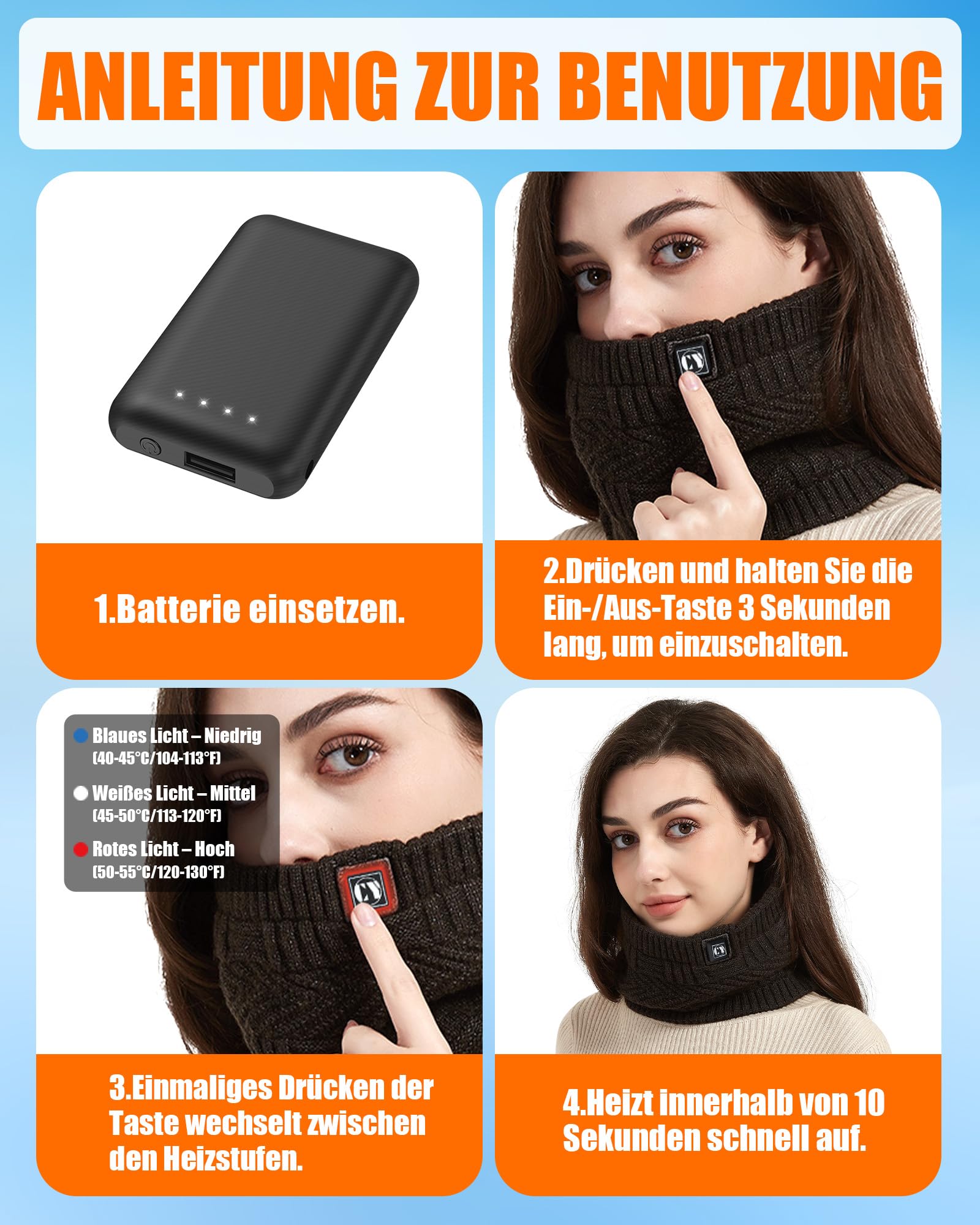 CYCYHEAT Beheizter Nackenwärmer Elektrisch Schal mit 4000mAh Powerbank 3 Heizstufen Heizschal für Damen und Herren, Ideal für Outdoor Jagd Angeln Camping Wandern