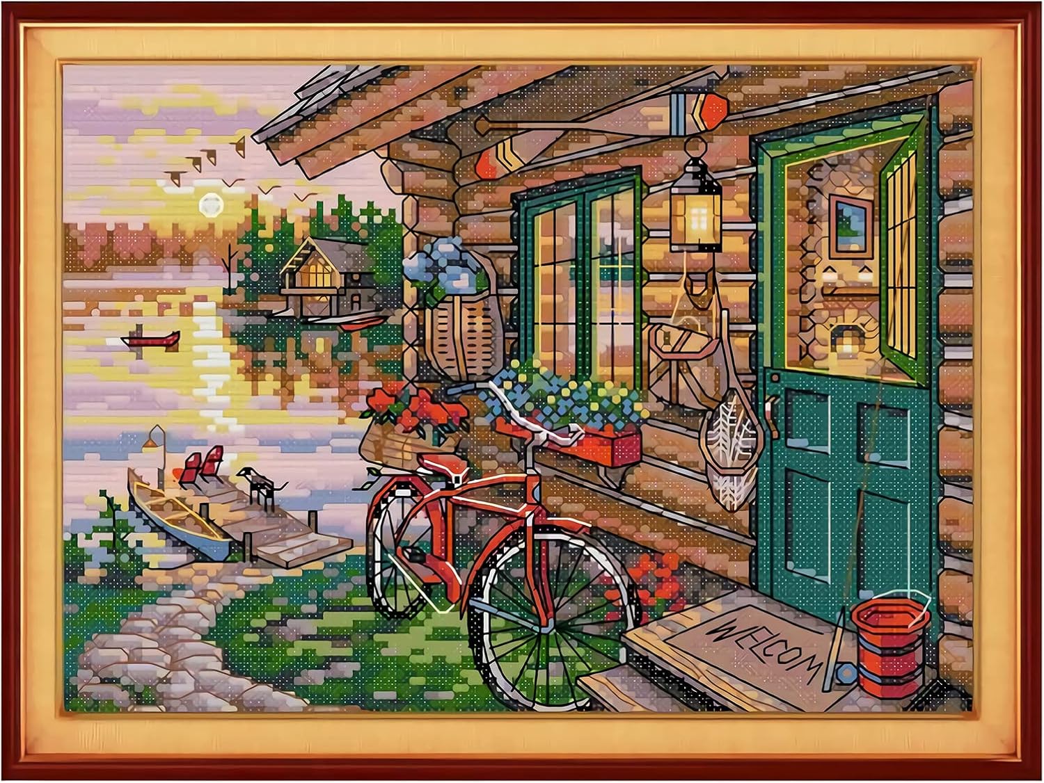 Cukol Punto de Cruz Kit Completo Esquemas 11ct Paisajes, Patrones Cuadros Kit Punto de Cruz con Hilos y Tela Impresa Impreso Completo Contado Principiantes, Cross Stitch Kit Bordado Principiantes