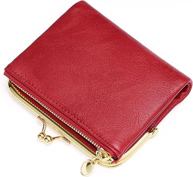FALAN MULE Small Purse for Women RFID Blocking Bifold Leather Wallets for Women Vintage Coin Purse with Zipper and Kiss Lock