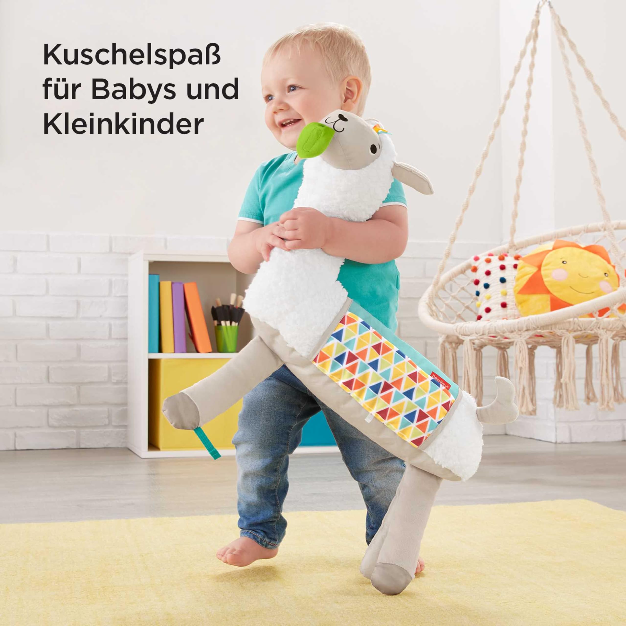 Fisher-Price 4-in-1 Lama Spielkissen zum Spielen in Bauchlage, mit 4 Spielmöglichkeiten, 3 Mitnehm-Spielzeugen und beidseitig bedruckter weicher Decke, für Babys ab der Geburt, GLK39