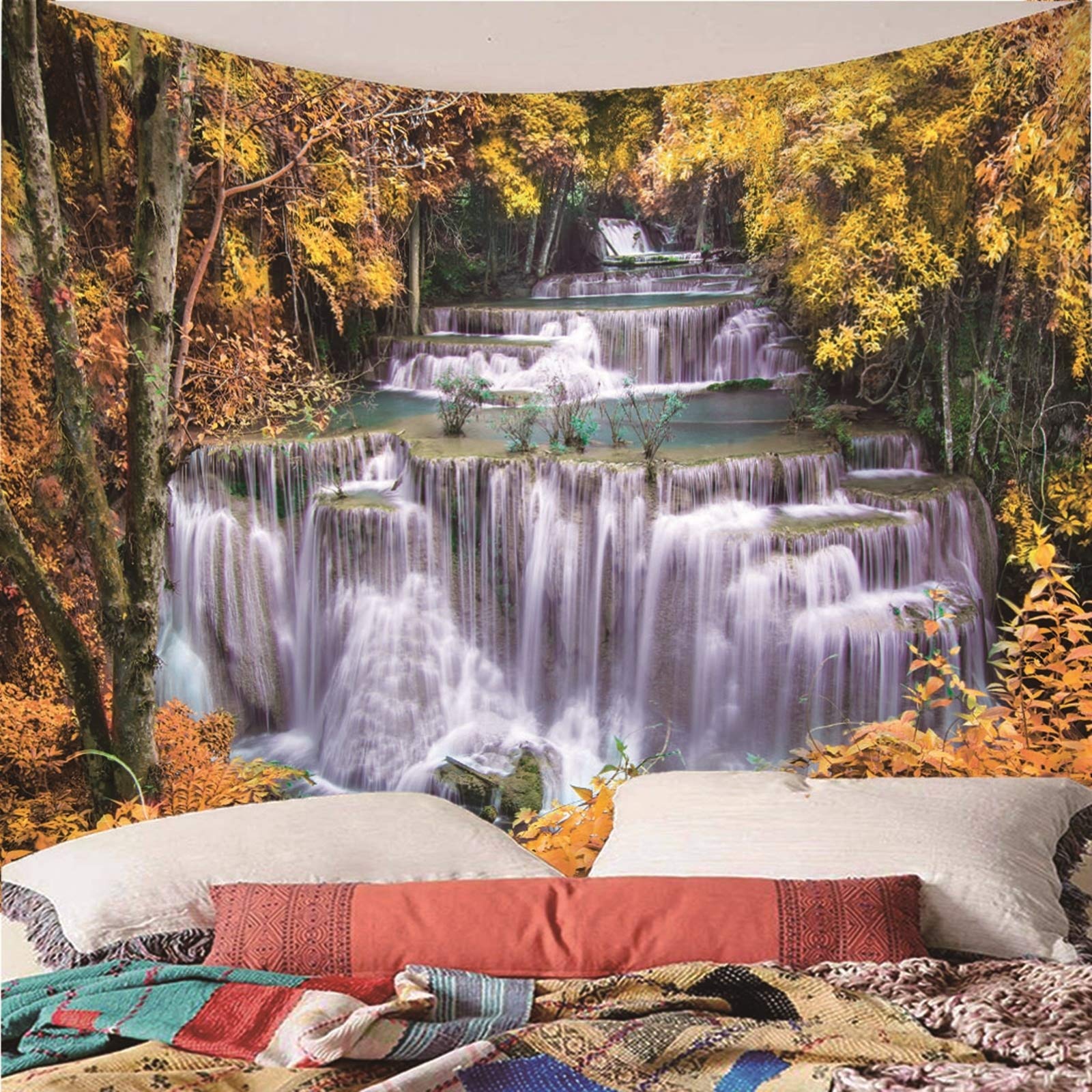 Aeici Tapiz Tela Muro Playa, Tela De Pared Decorativa Bosques Y Cascadas Tapiz para Colgar Pared(260X240Cm)