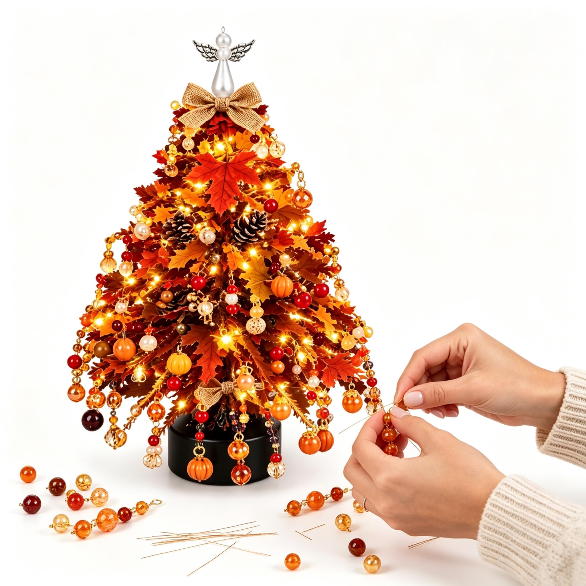 DIY Beaded Christmas Tree Kit with LED Lights, Festive Craft Decoration