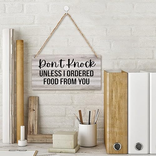 Miniatura 2 de Letrero de madera para puerta delantera, exterior, con texto en inglés «Don't Knock Unless I Ordered Food From You», placa de madera rústica,