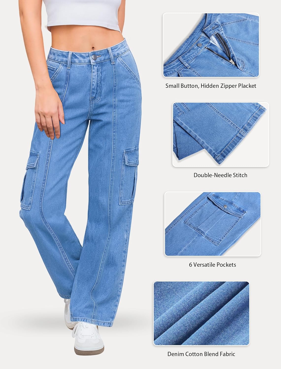 IWD Womens Cargo Pants High Waisted Straight Leg Trousers with 6 Pockets Casual Baggy Pants Trendy Clothes 2026 - Image 3