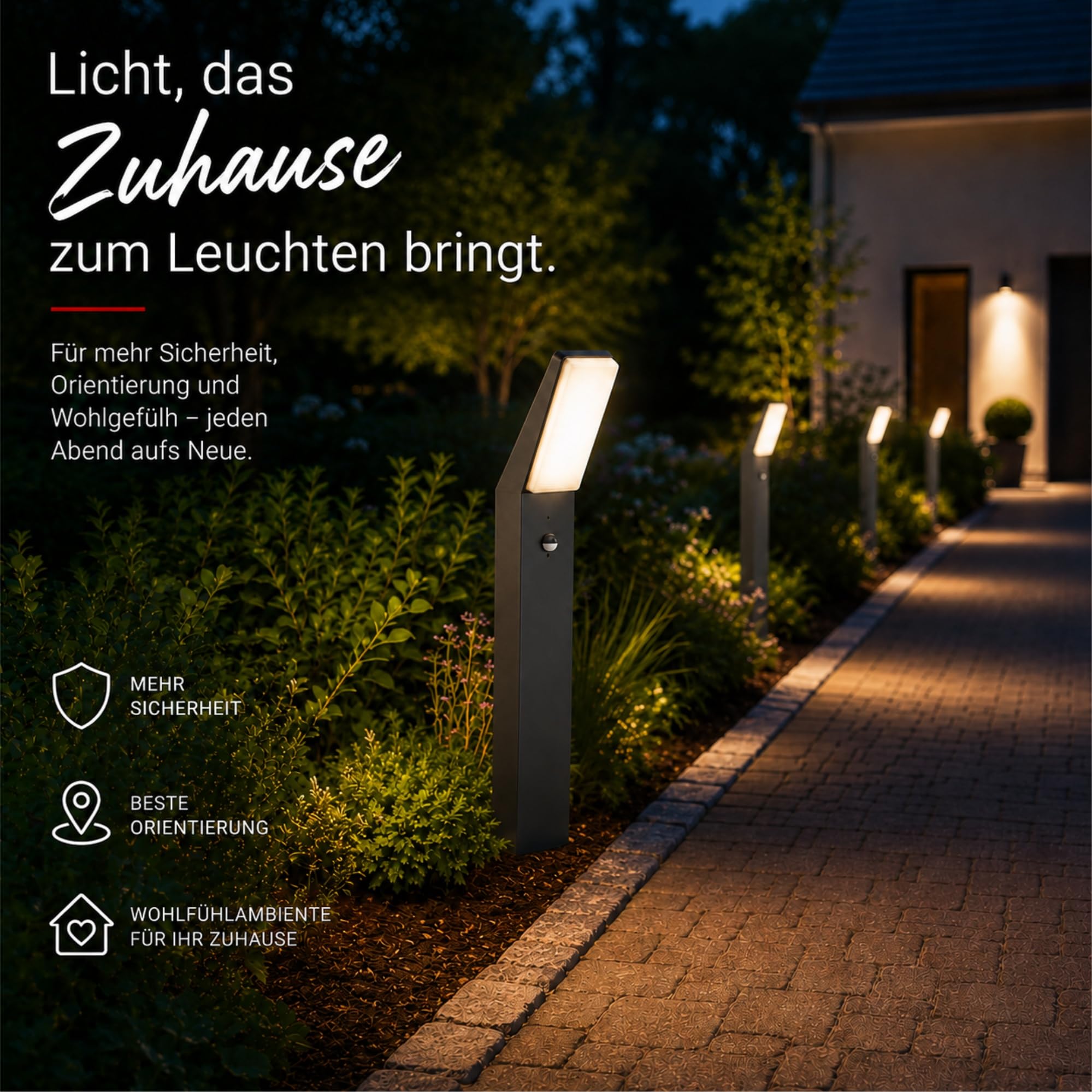 Maxkomfort EVA Wegeleuchte LED Anthrazit mit Bewegungsmelder - 12W Warmweiß IP65 Wetterfest 230V Aluminium Sensor Pollerleuchte & Standleuchte für Außen Garten Terrasse & Einfahrt