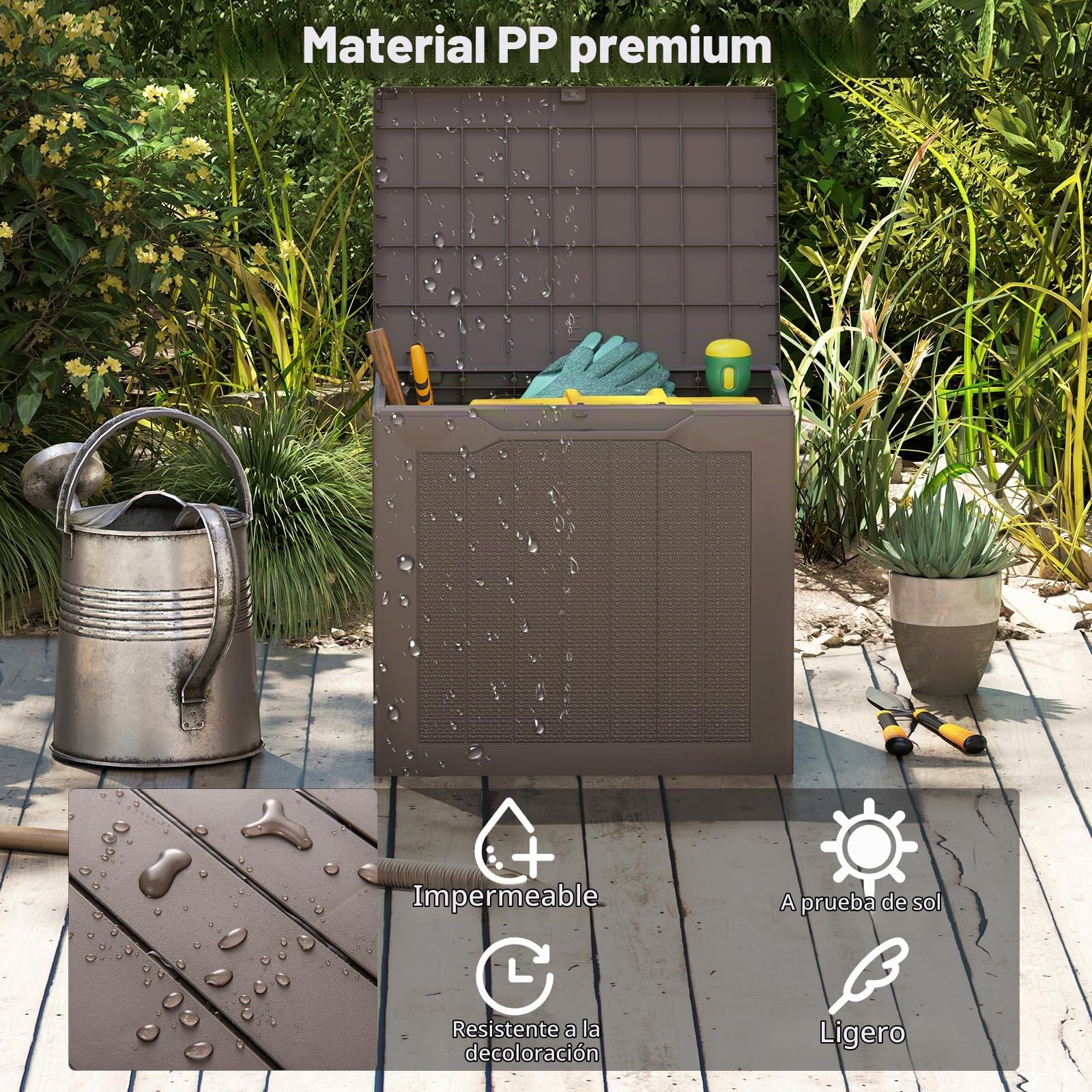 GIANTEX Baúl de Almacenamiento de Exterior de 96 L, Arcón Impermeable con Tapa con Cerradura y Textura Trenzada de Ratán, 56 x 41 x 50,5 cm, Caja Multifuncional para Jadín, Patio, Terraza (Marrón)