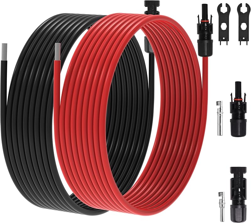 Cabo de Extensão para Painel Solar NuFlySic 10 AWG com Conectores Solares à Prova d’Água, 9,14 m, Vermelho e Preto, NuFlySic-103, Kit com 2 cabos