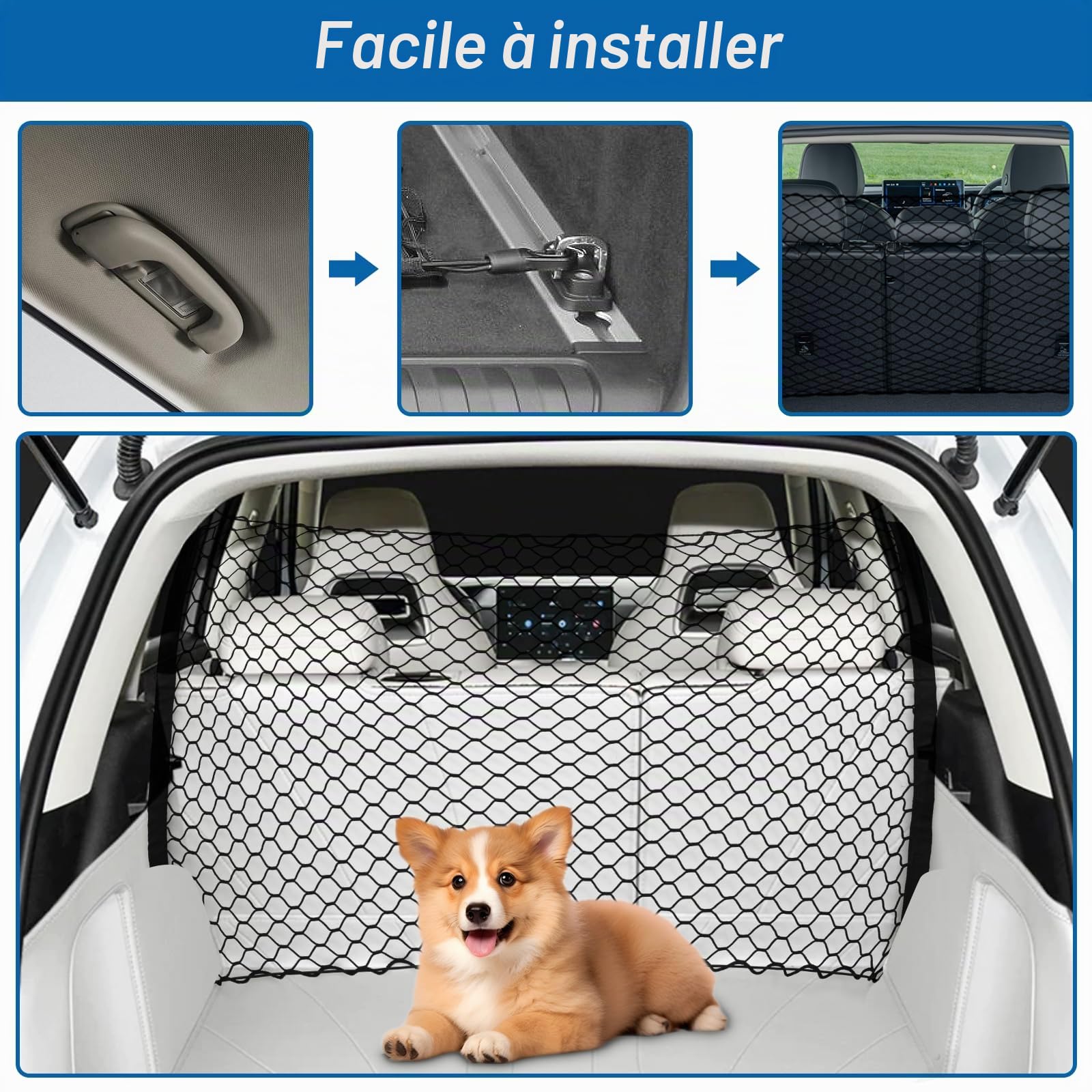 120X70CM Filet Voiture pour Chien Grille Chien Voiture Filet Coffre Voiture Chien Filet de Séparation pour Chien Séparateur de Siège Arrière pour Camions SUV et berlines