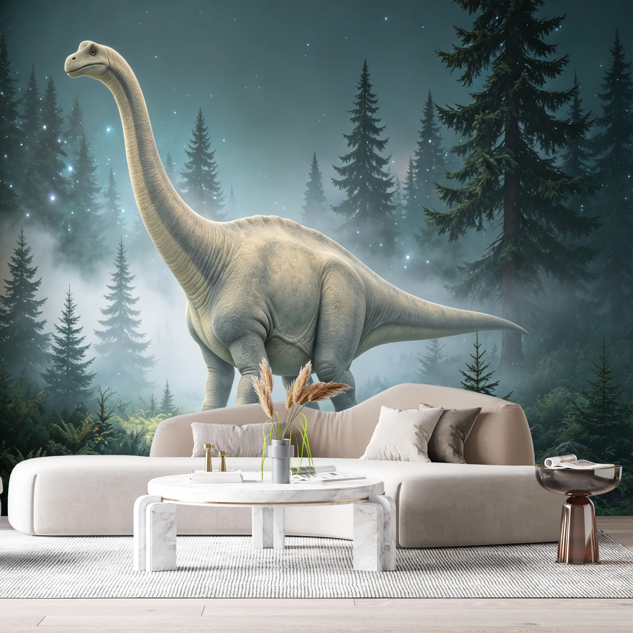 Custom Size Wall Mural Giant Sauropod Dinosaur Forest Mist Textured 3D Realistic Prehistoric Scene SelfAdhesive Art Prints Removable Large Wallpaper Esports Room Game Room Tenant Room Studio