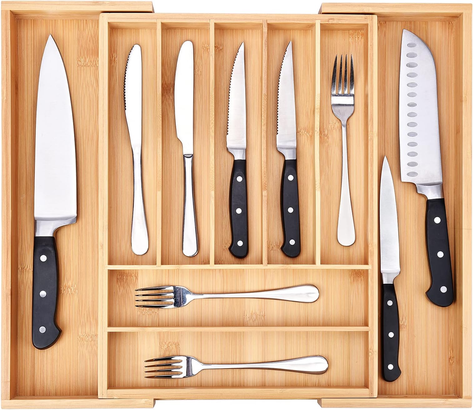 lakeland Extending Wooden Cutlery Tray Expands from 5 to 7