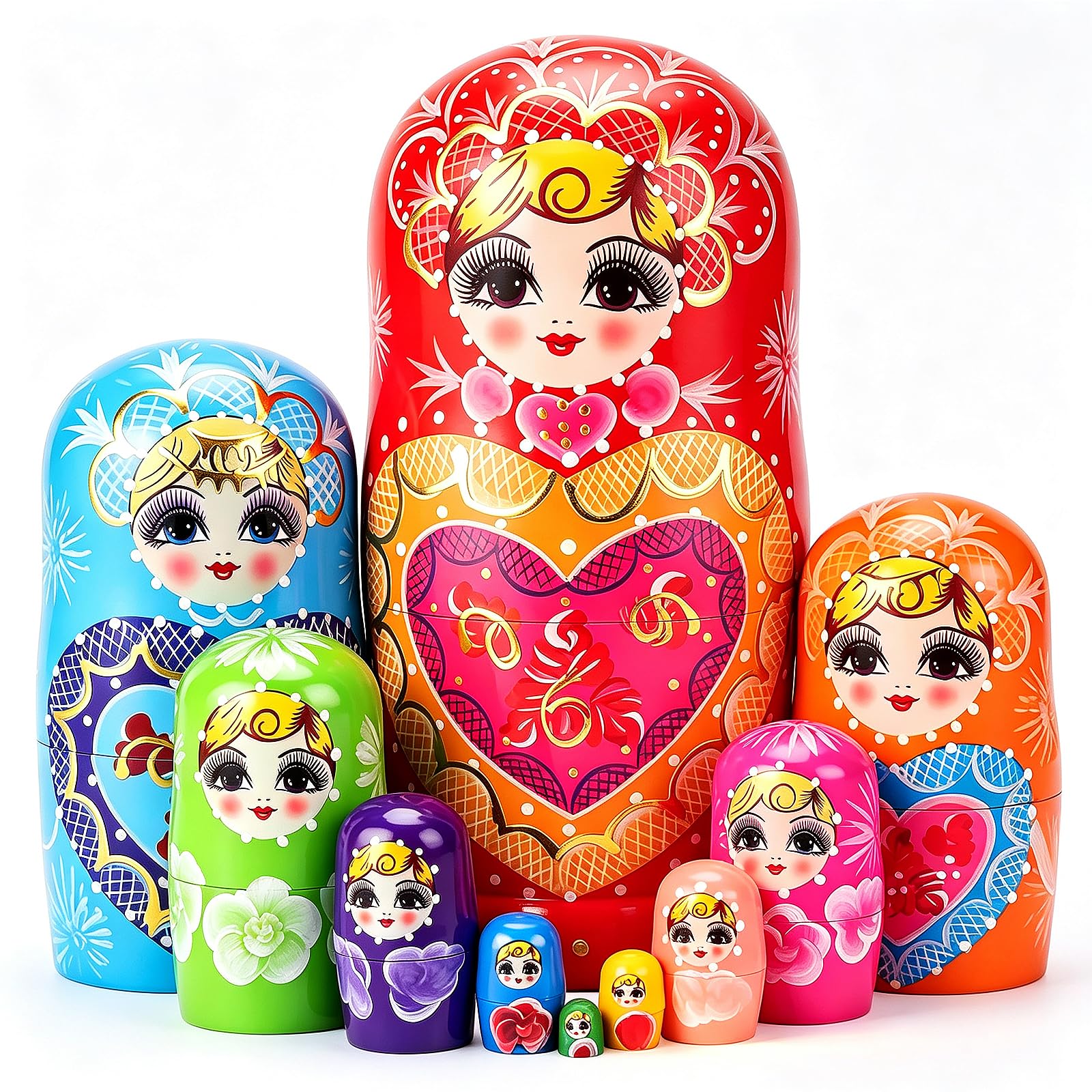 STOBOK 10pcs Russian Dolls, Hand-Painted Wooden Matryoshka Set