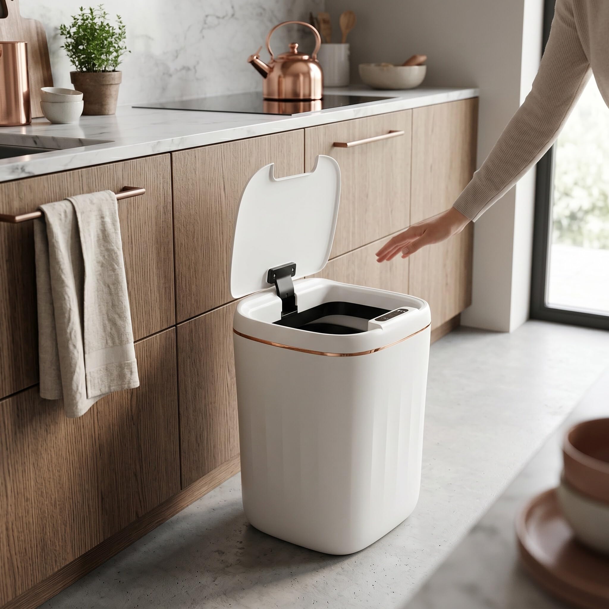 Papelera 20L con Sensor Movimiento, Capacidad Grande, Recargable y Tapa para Baño Cocina Dormitorio
