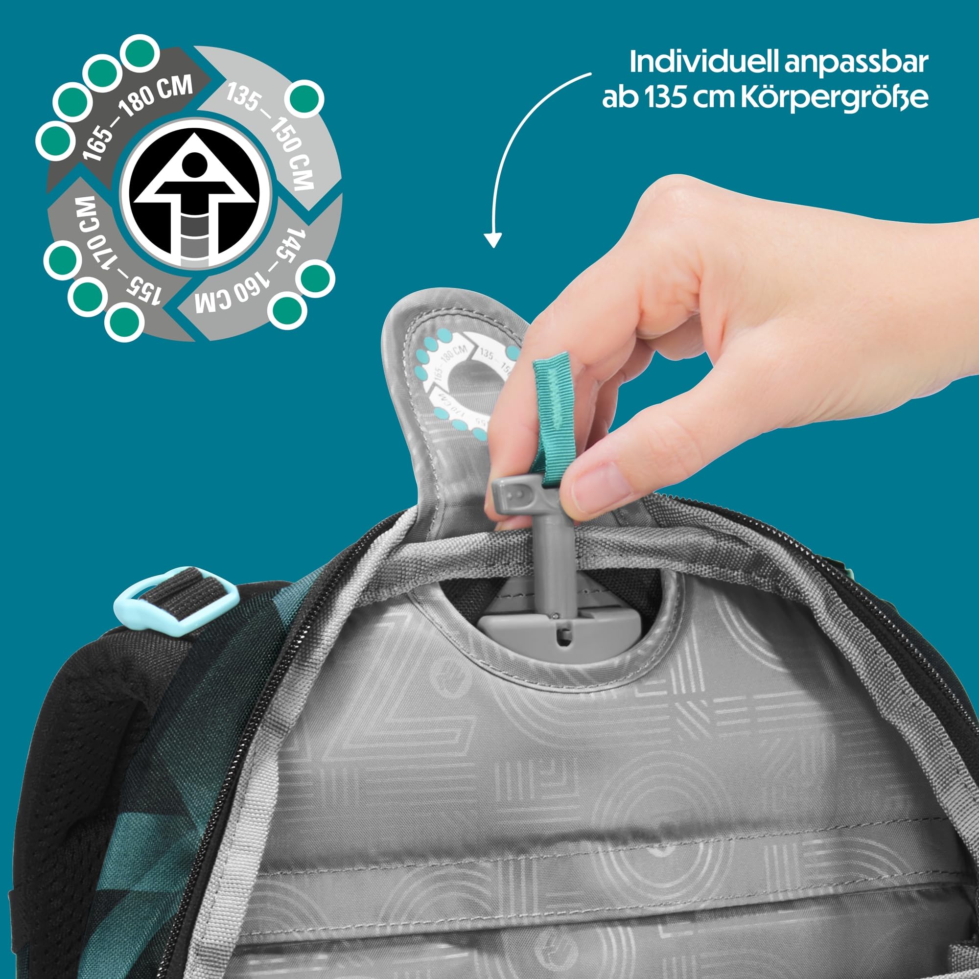 Coocazoo PORTER Schulrucksack „Laser Lights”, schwarz-türkis, ergonomischer & anpassbarer Tornister, höhen- & größenverstellbar, mit Brustgurt & Hüftgurt, ab der 3. Klasse