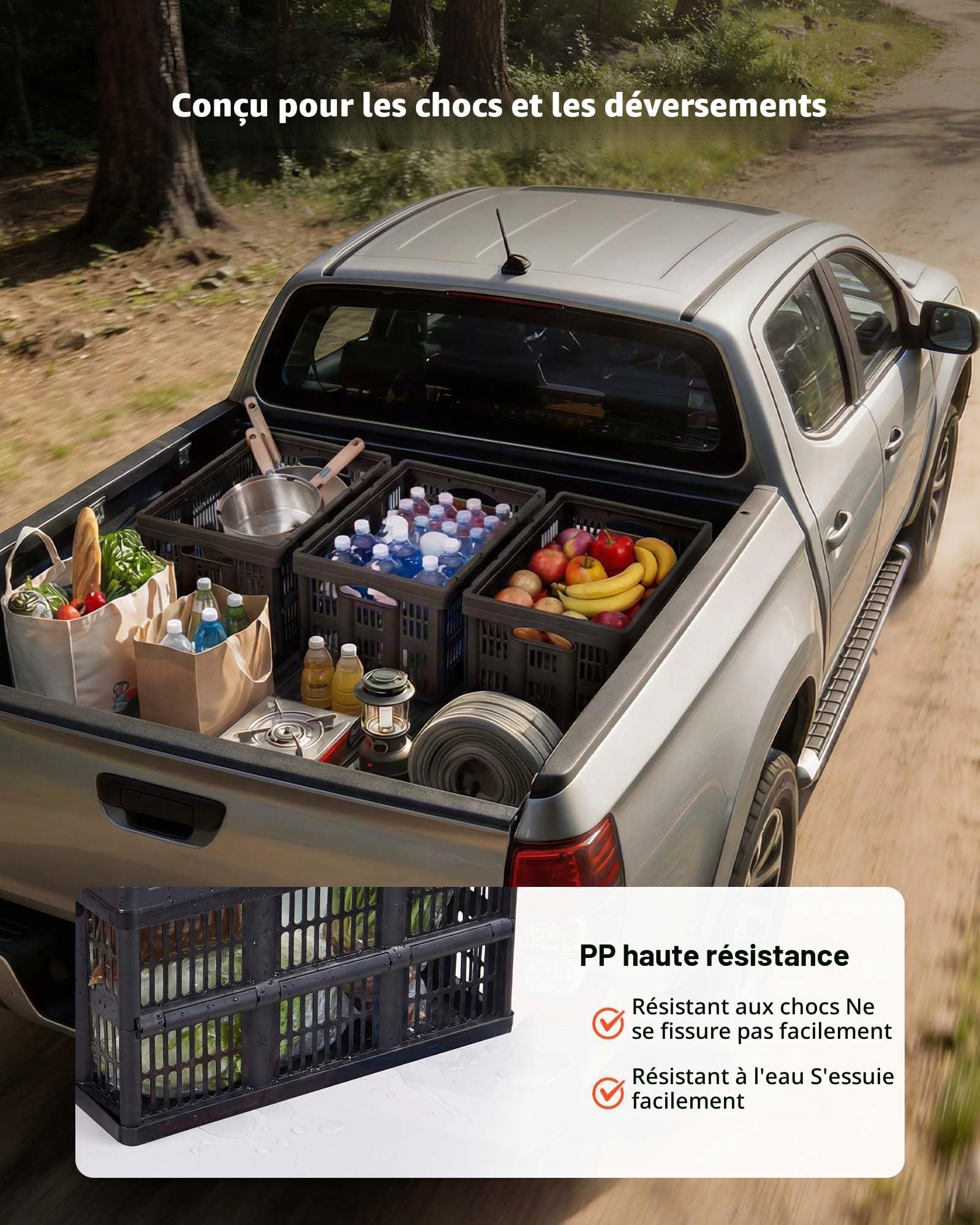 VEVOR Caisse Plastique Pliable 45 L Lot de 3, Cagette Pliable avec Poignées, Charge Max. 15 kg par Caisse, Bac de Rangement Empilable pour Maison, Camping, Voiture et Courses, Organisateur de Coffre