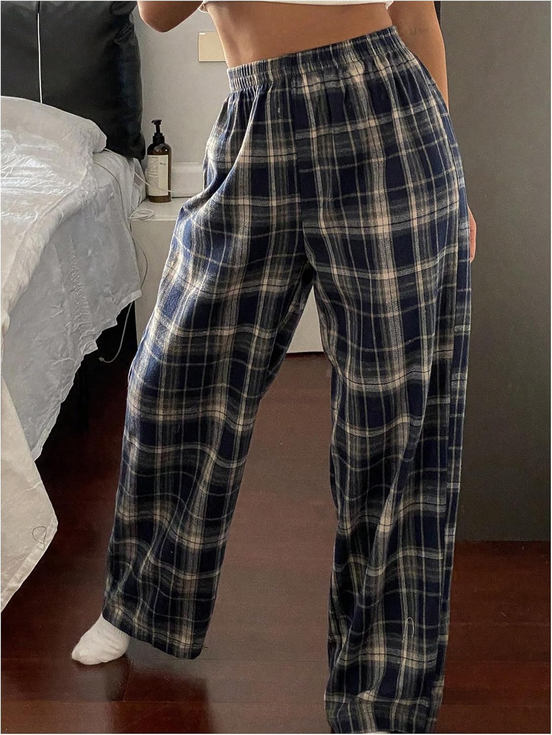 GORGLITTER Women's Plaid Elastic Waist Wide Leg Pajama Pants Fall Casual Flannel Tartan Gingham Long Lounge Pants - Image 4