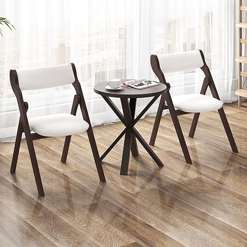 Miniatura 2 de Giantex Juego de 2 sillas de comedor plegables, sillas de cocina tapizadas con respaldo y asiento acolchados cómodos, marco de madera de goma,