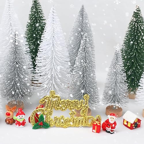 Miniatura 5 de 30 piezas de mini decoración de árbol de Navidad, árbol de Navidad artificial, 5 tamaños, mini árboles de escarcha de nieve de sisal con base de