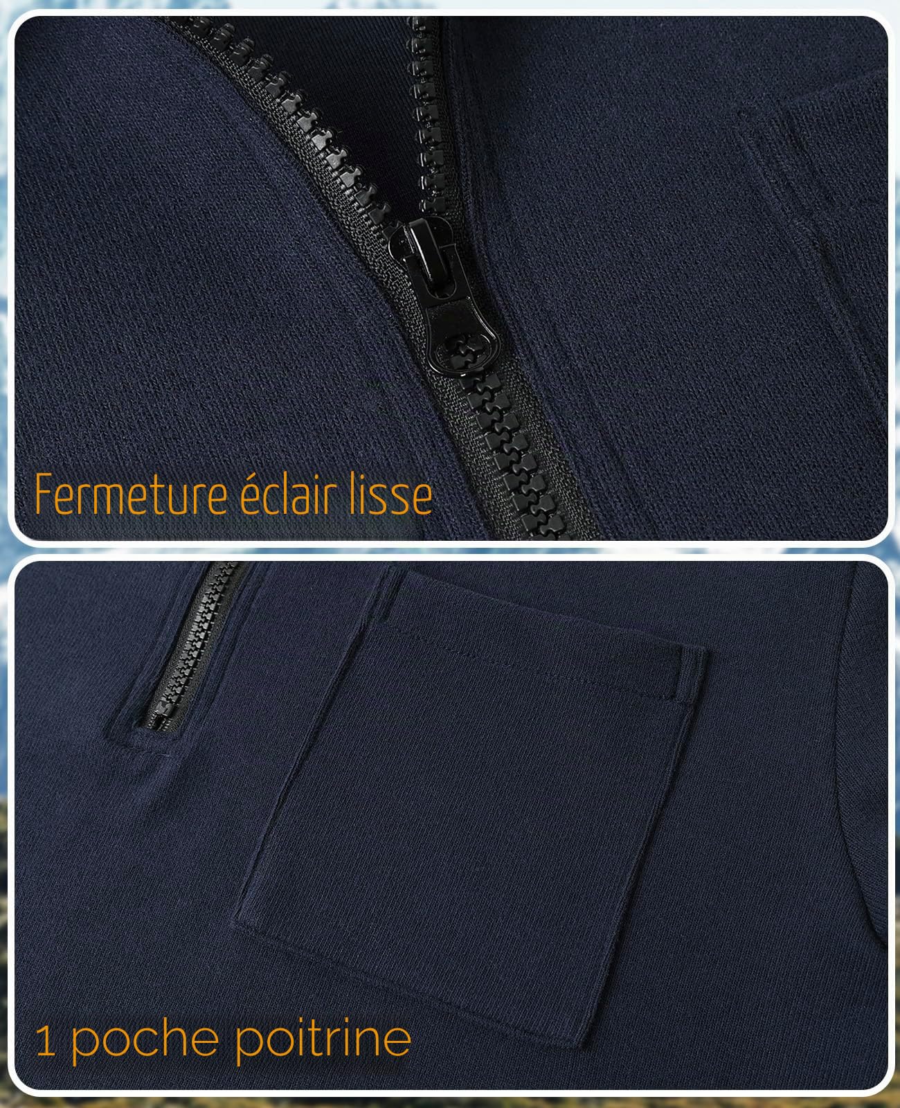 Homme Sweatshirt en Micro Fleece Polaire à Manches Longues Chaud Maillot de survêtement et Fermeture éclair French Terry Sweat Coton Pull-Over Automne Hiver
