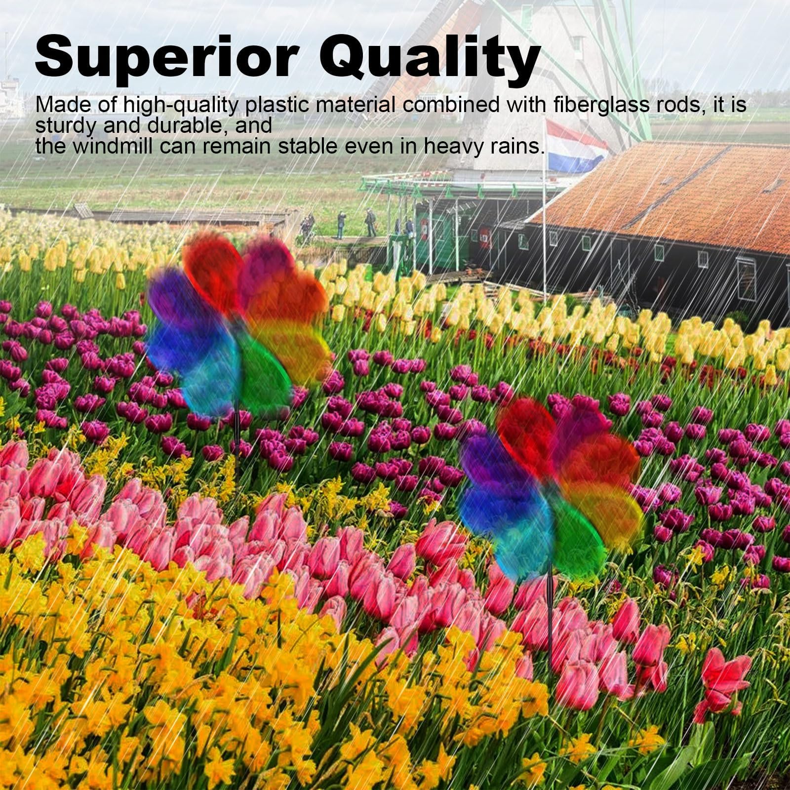 PARFCO Molino de Viento, 4 Piezas Molinillo de Viento, 30cm Molinillos de Viento para Pajaros, Lentejuelas de Ocho Hojas Molinetes, Altura Total 71cm, con Puntas Adjuntas, para Jardín, Balcón, Césped