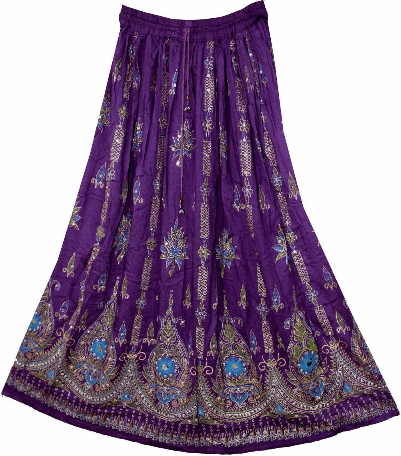 Stunning Ladies Indian Boho Hippie Gypsy Sequin Summer Sundress Maxi Skirt M L (PURPLE MAUVE)