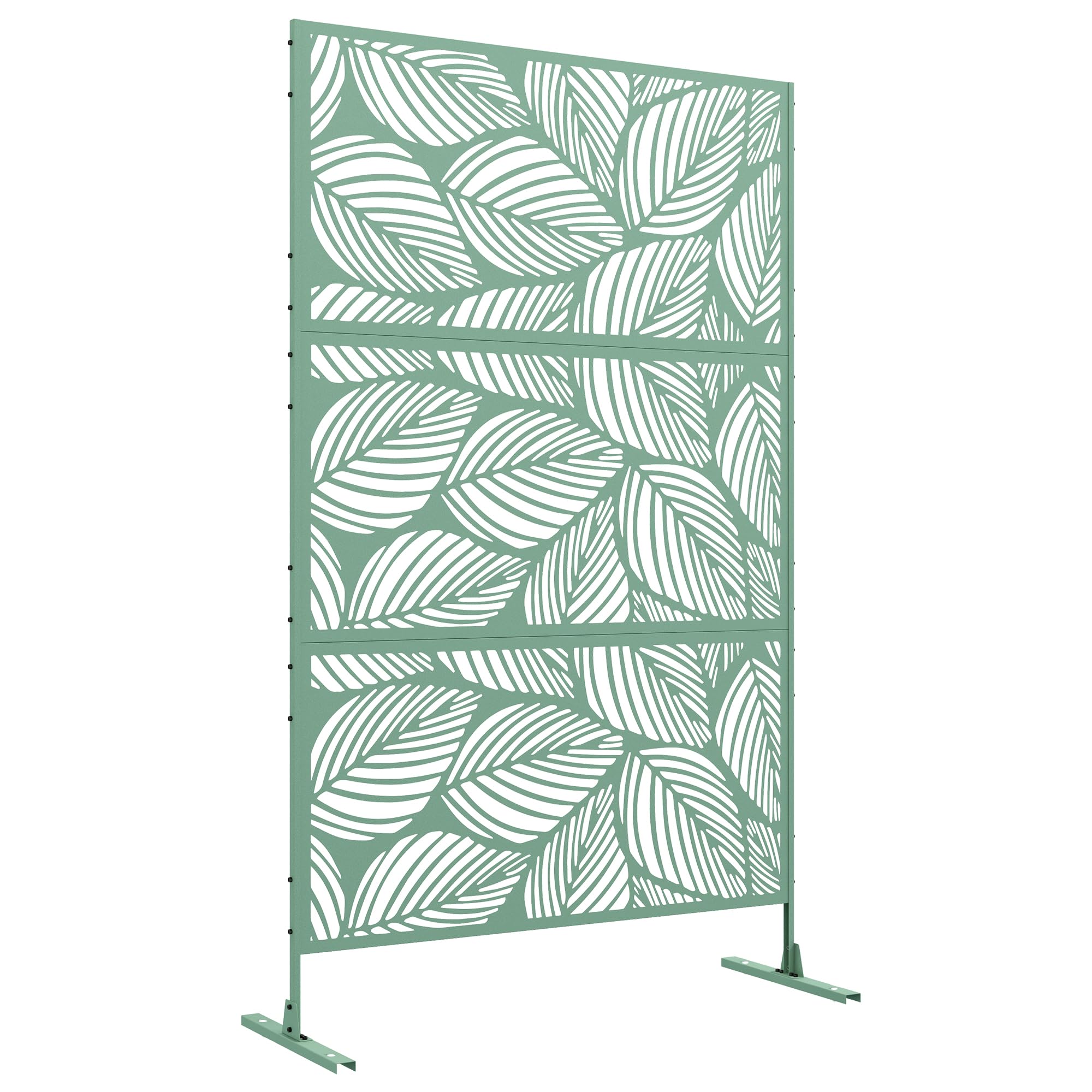 Outsunny Biombo de Exterior Separador de Ambientes con 3 Piezas Patrón de Hoja Grande y Marco de Acero Pantalla de Privacidad para Patio Terraza Jardín 122x45x198 cm Verde