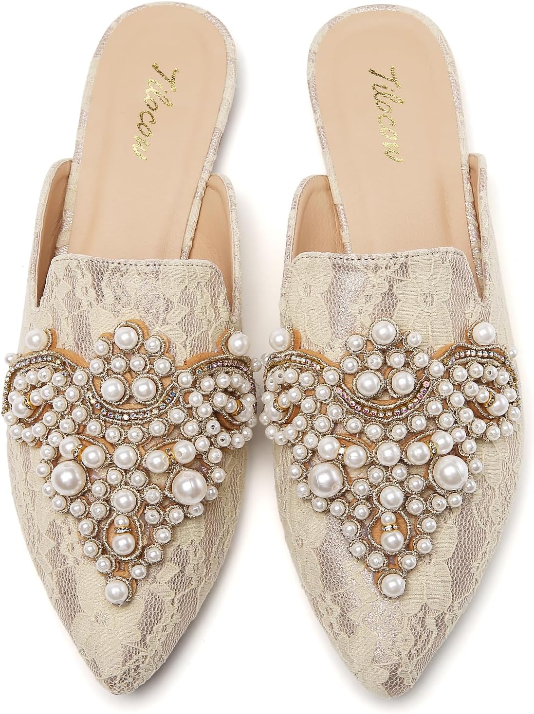 Tilocow Pearl Decor Mules for Women Flats Pointed Toe Backless Flat Slip On Slides Women's Mule Shoes - Image 3