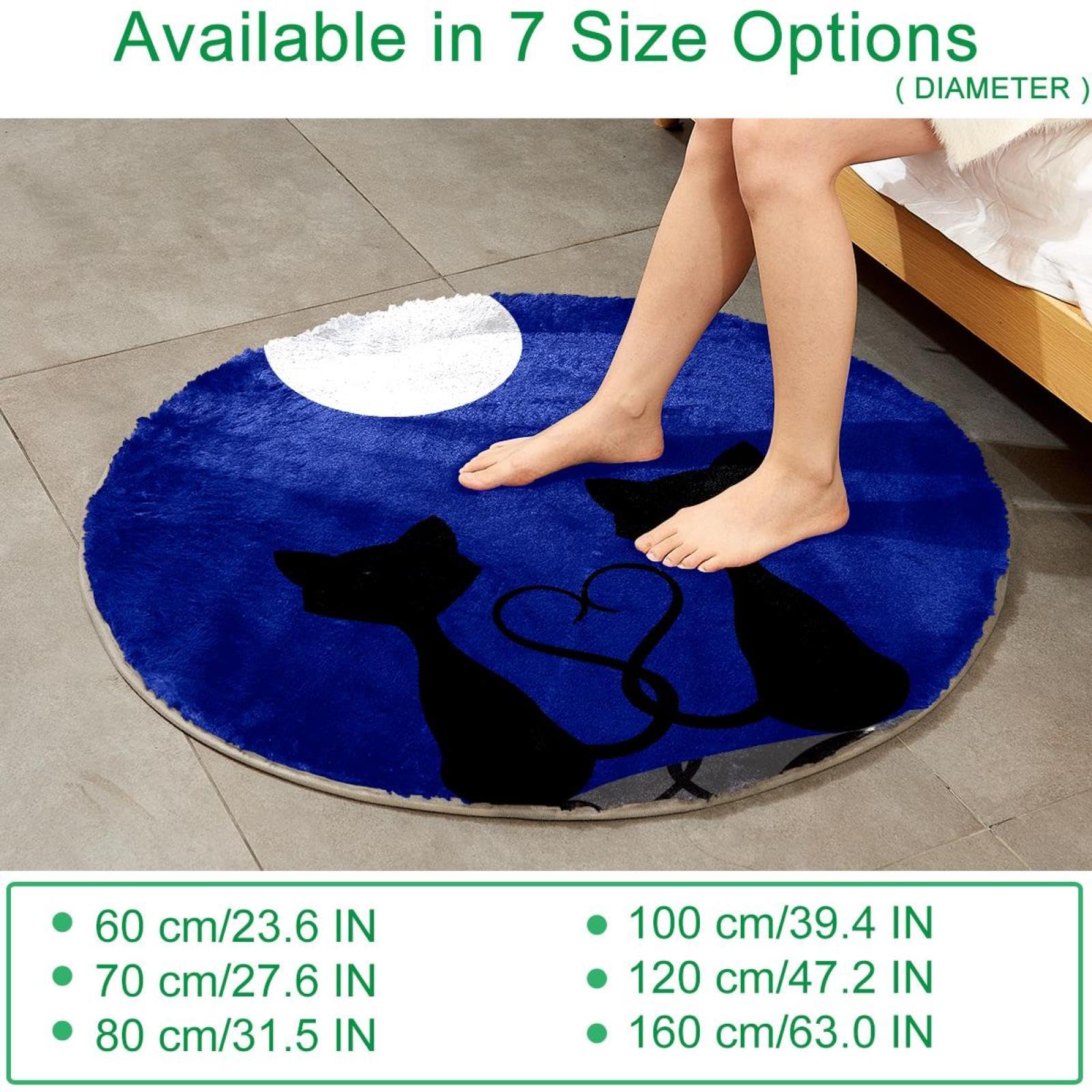 Tapis à poils longs doux et moelleux de 70 cm - Motifs de chats au clair de lune - Décoration d'intérieur moderne pour chambre à coucher, chambre d'enfant, salon