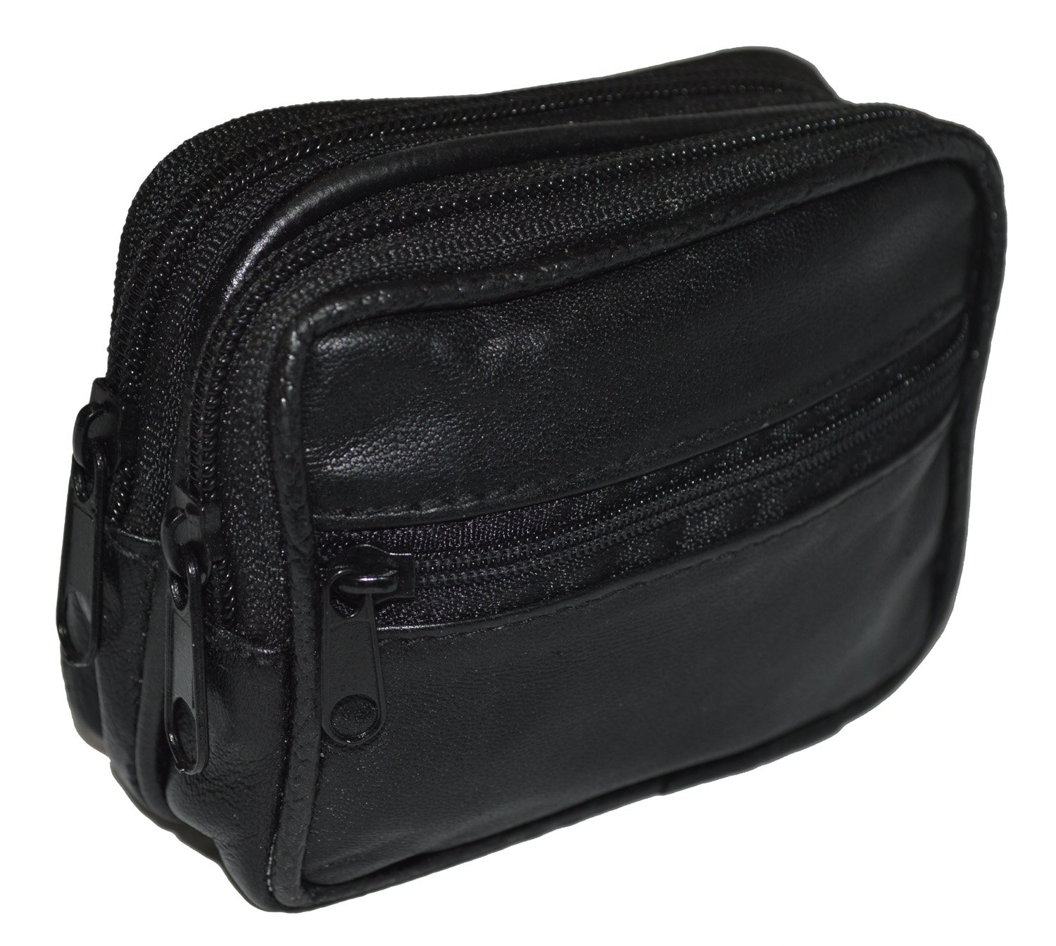 LB LEATHERBOSSGenuine Leather Travel Outdoor Hiking Belt Pouch with Zipper Pocket Wallet for men women (Black), Black, Belt Pouch