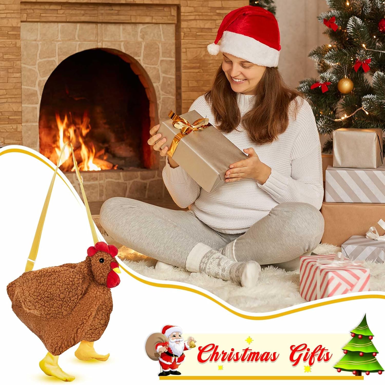 Saintrygo Chicken Hen Purse Bag Fluffy Shoulder Handbag Cute Funny Animal Gift for Christmas for Women | Fluffy, Cute, Funny, Animal, Gift, for Christmas - Image 6