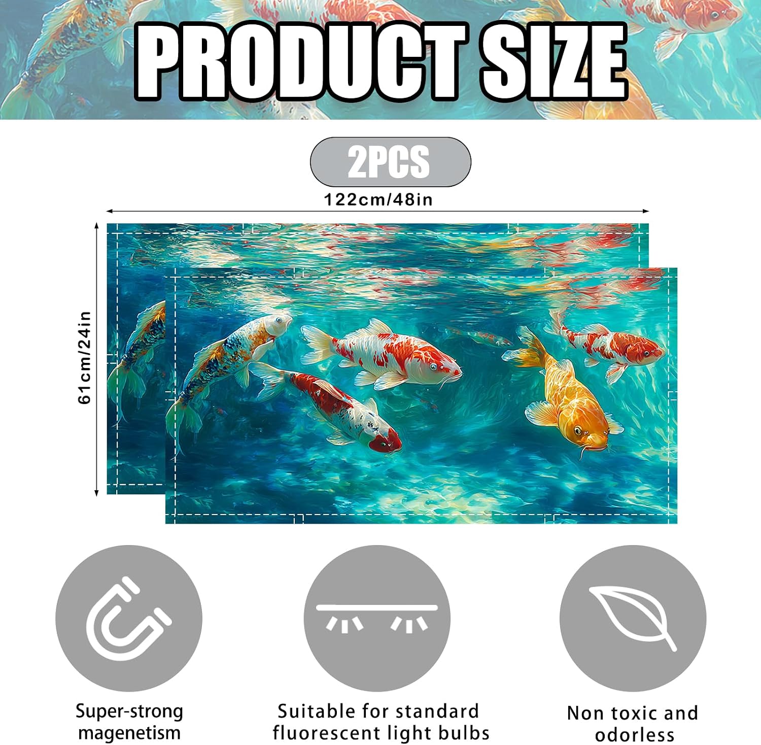 Nuxovilar 2 pack Light Covers for Ceiling Lights Koi Fish Underwater Design Polyester 4x2 Feet Classroom Light Filters Decor for Classroom Home Office
