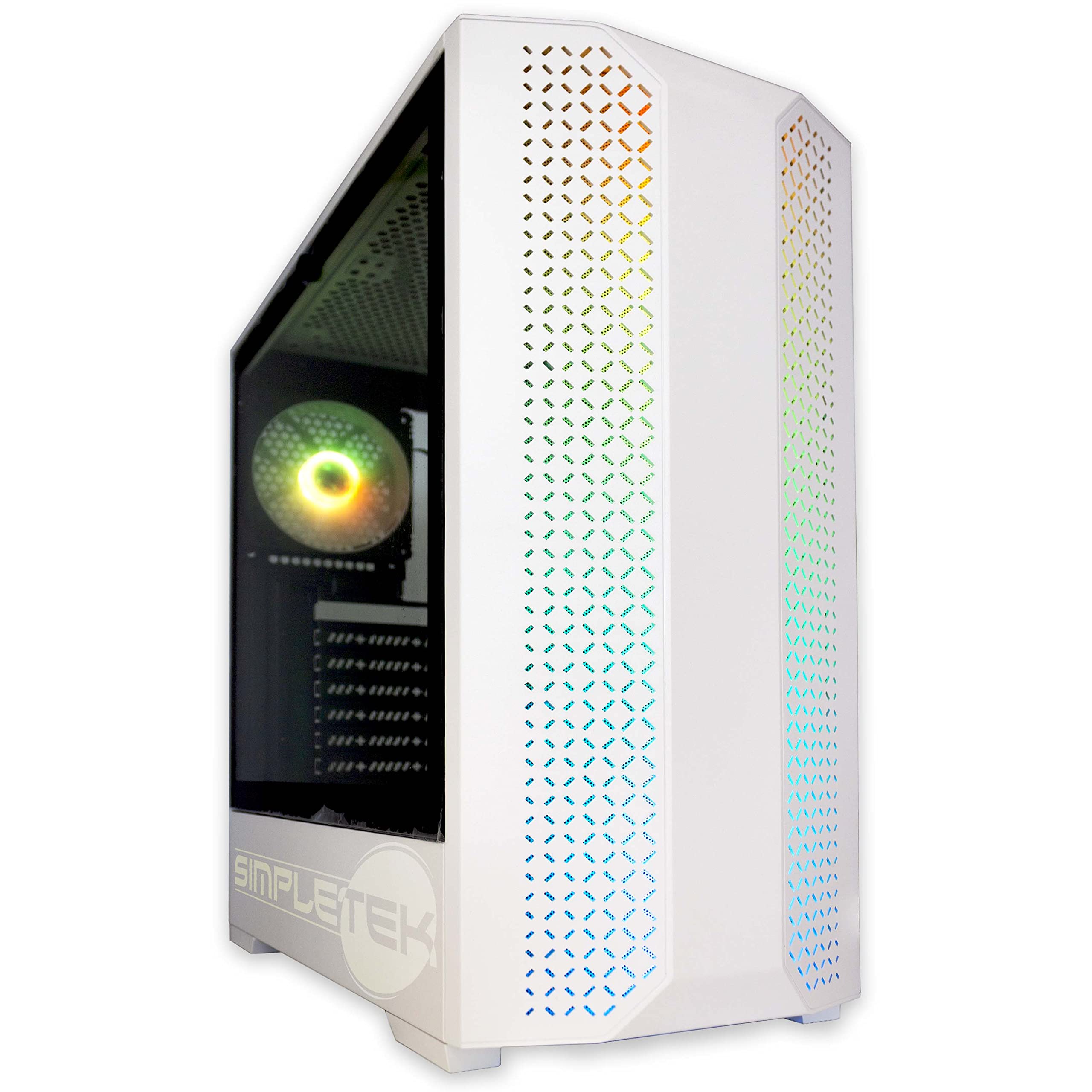 Simpletek Caja RGB Cabinet Gaming Gaming ATX Micro Mini Blanco White USB 3.0 Audio HD LED Rainbow strip Ventilador PC Fijo Montado