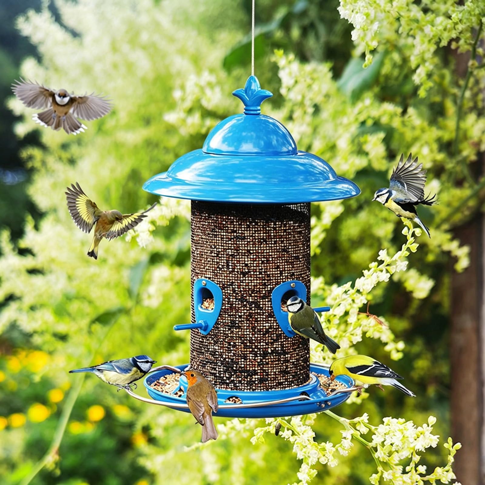 Comedero Colgante para Pájaros, Comedero Pajaros Exterior, Material Metálico, Diseño Colgante, Gran Capacidad, para Jardín, Patio, Decoración Exterior